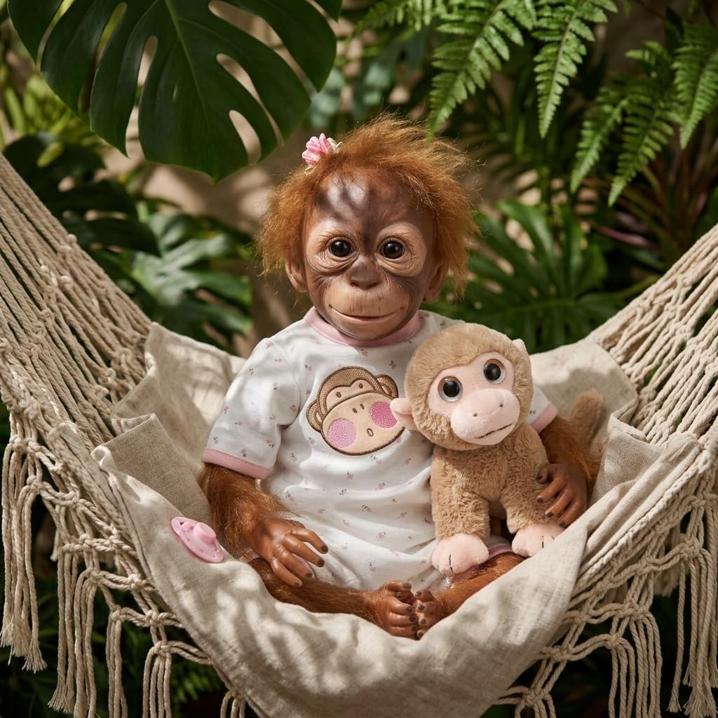 TERABITHIA 21inch 52CM So Truly Hand Detailed Painting Reborn Monkey Baby Dolls Look Real Soft Vinyl Flexible Collectible Art Newborn Doll Look Realistic