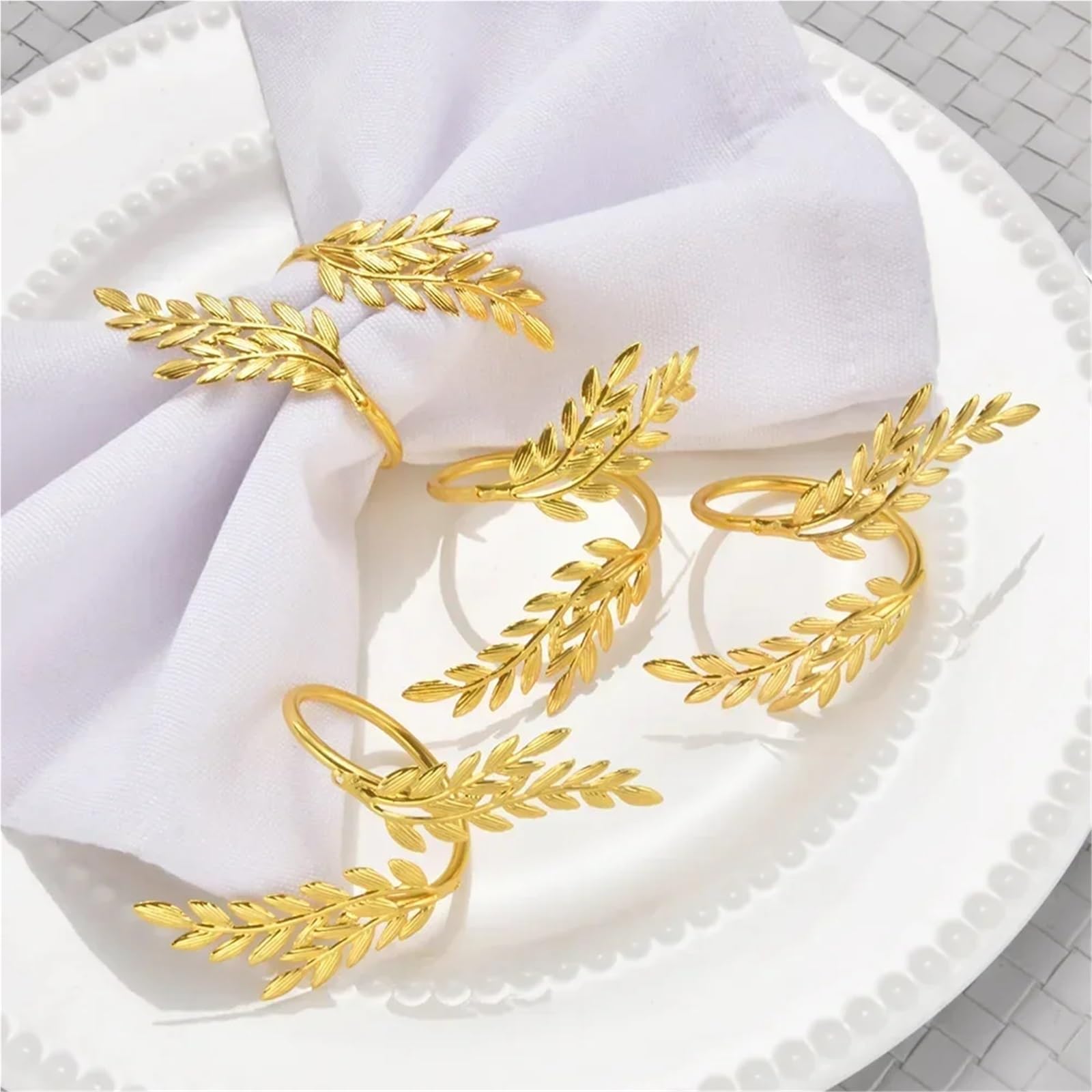 Lot de 48 ronds de serviette en forme de feuille d'or pour décoration de table de mariage