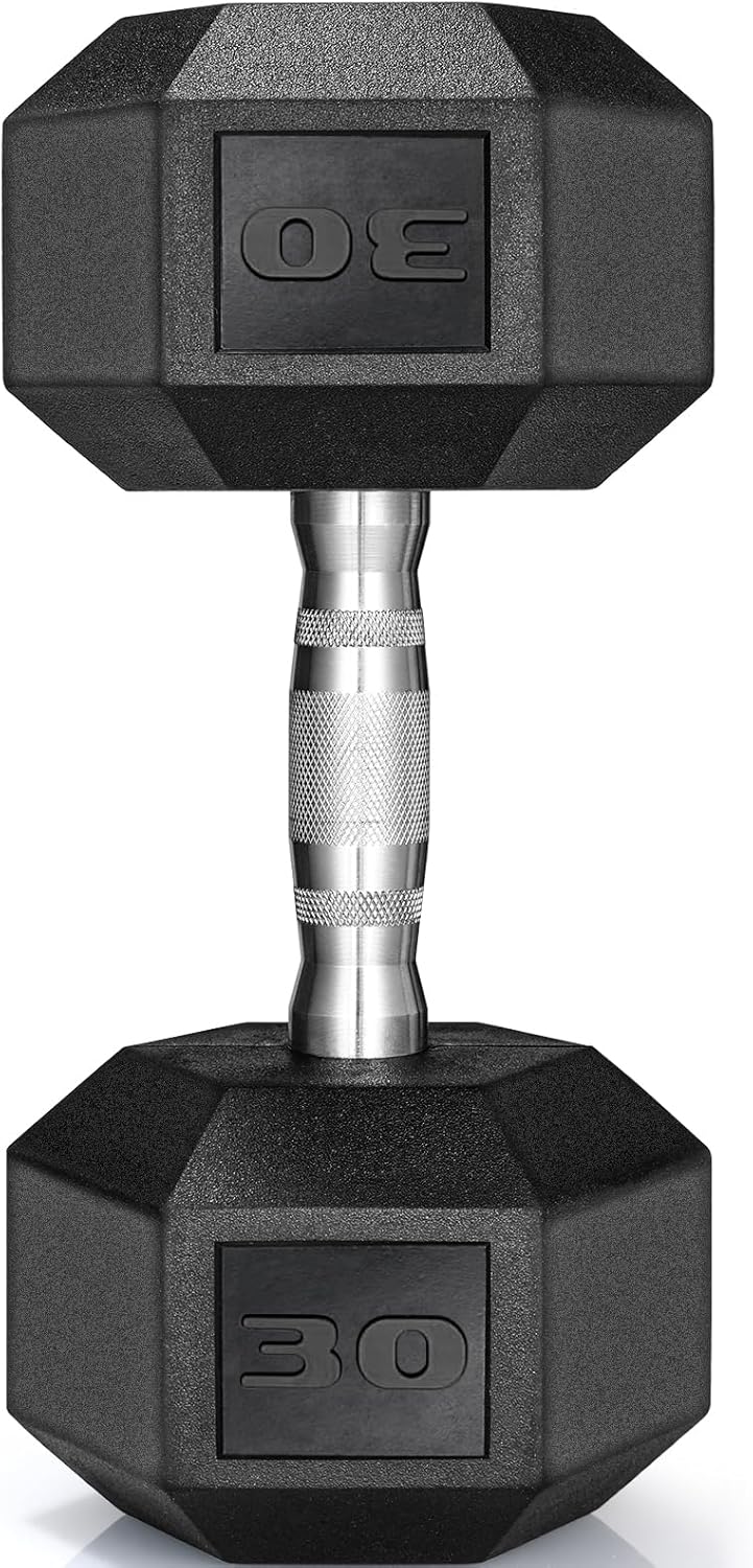 TLGREEN 30-85LB Single Dumbbell Rubber Coated Cast Iron Hex Black Dumbbells, Weights Dumbbells Single