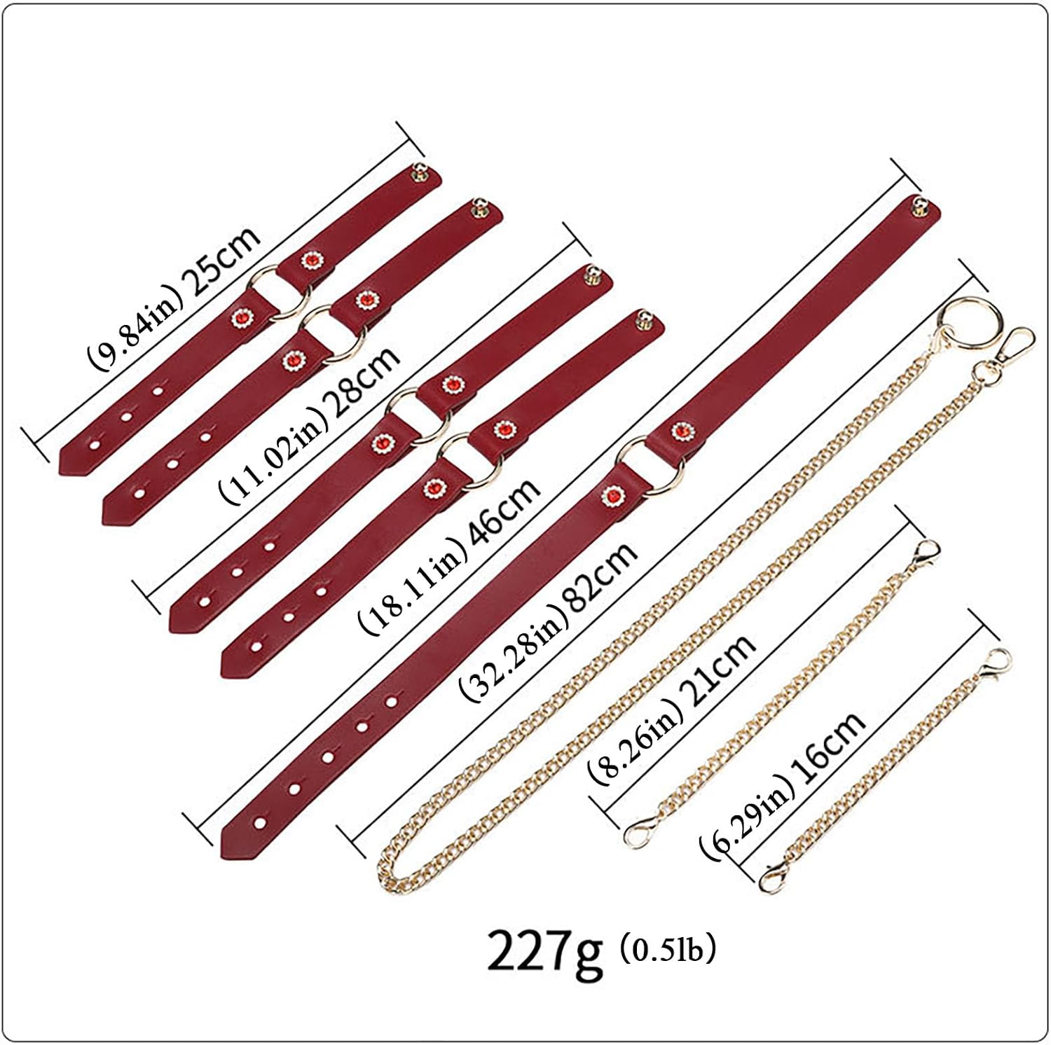 Kit Bondage Regolabile in Pelle PU con Collare Manette Polsiere e Catena Sexy Toys per Coppie Giochi Sadomaso