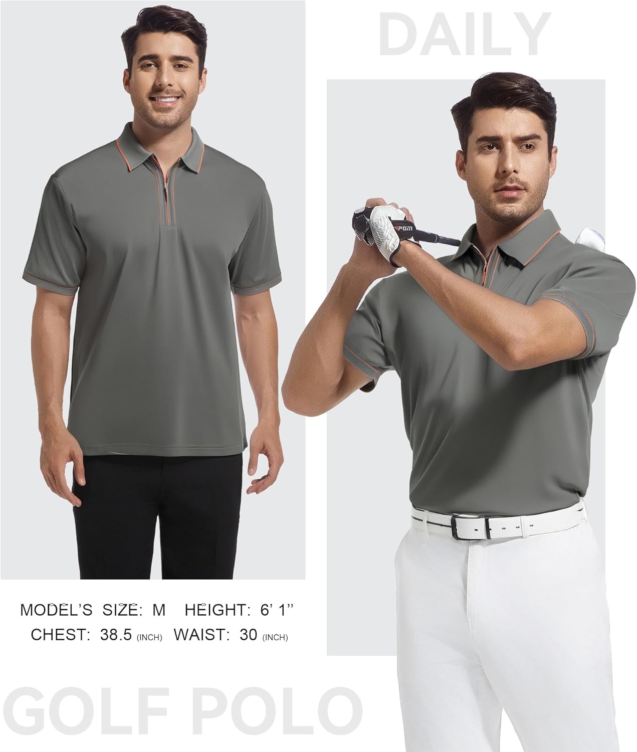 SAMERM Mens Zipper Golf Shirts Short Sleeve Casual Polo Shirts Moisture Wicking Solid Golf Shirt Fashion - Image 3