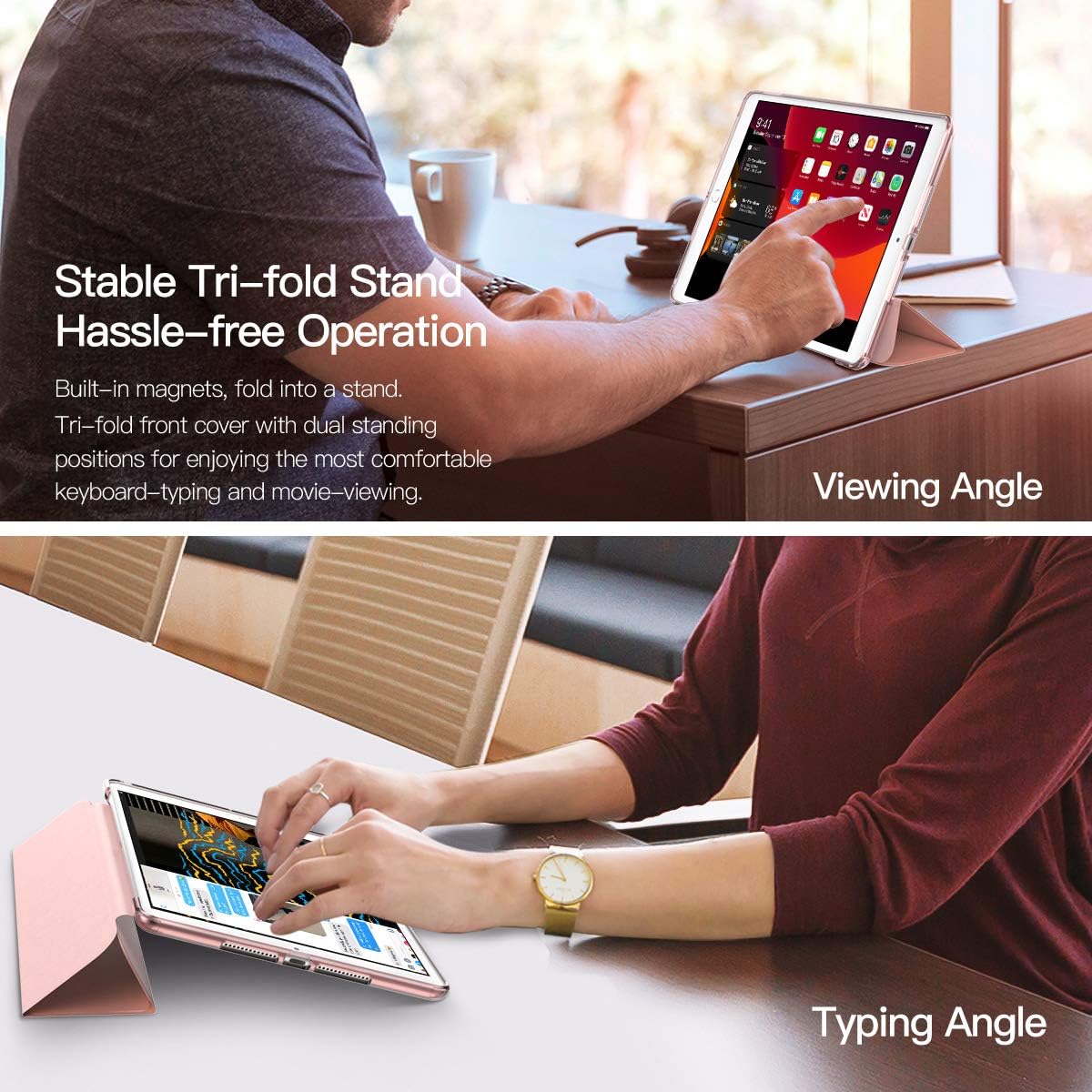 TiMOVO Case for New iPad 9th Generation 2021/8th Gen 2020/7th Gen 2019, Slim TPU Translucent Frosted Back Protective Cover Shell with Auto Wake/Sleep, Cover for iPad 10.2", Rose Gold