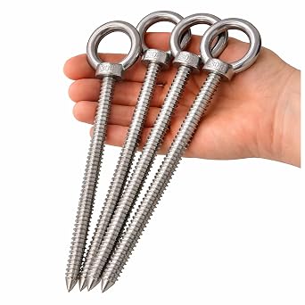 M10 Heavy Duty Screw-in Eye Hooks, 7.7" Self Tapping Eyelet Screws, 850LB Load Capacity, 304 Stainless Steel Closed Eye Bolts for Hammock, Swing Chair, Yoga Aerial, Indoor/Outdoor Hanging 4-Pack