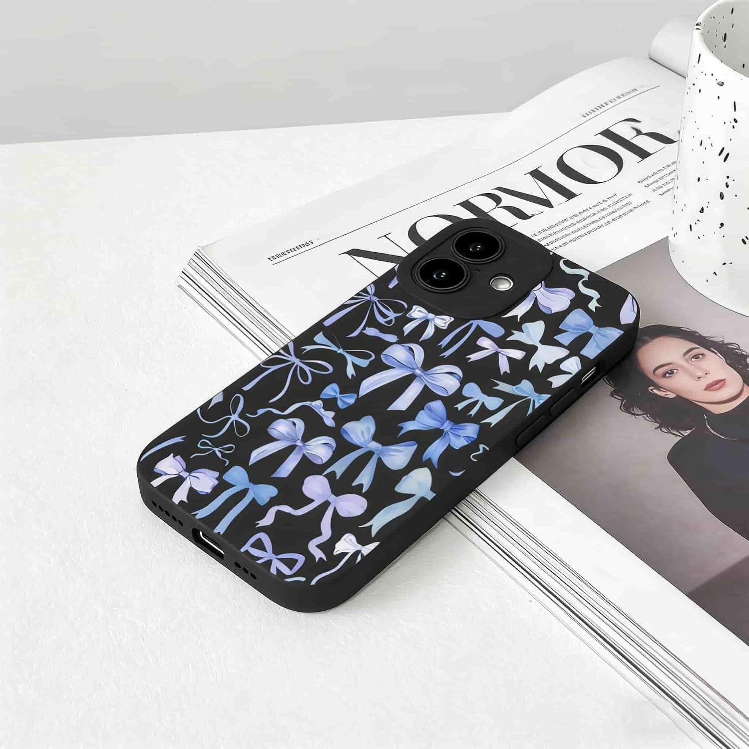 for iPhone 17 Cute Blue Bows Phone Case, Kawaii Aesthetic & Soft TPU Shockof tective Case for Girls Women - Black image 4