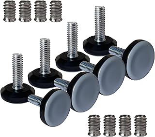 5/16" Thread Furniture/Table/Chair/Bar Stool Feet Levelers Screw On for Wood Leg Leveling Glides,5/16-18 Threaded Adjustable Foot Pads Screws in with Inserts (8 Pcs/Package)