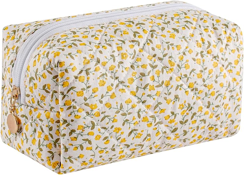 Necessaire de maquiagem acolchoada em algodão WHHJM com estampa floral A9 Yellow Flowers