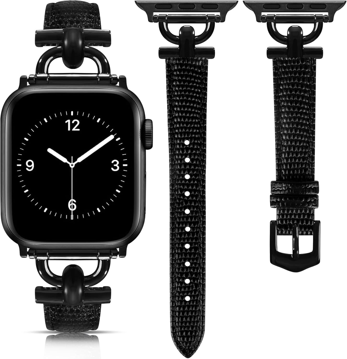 Leather Band Compatible with Apple Watch Bands for Women, Dressy Fancy Strap for iWatch Series 11/10/9/8/7/6/5/4/3/2/1/se(38mm 40mm 41mm 42mm,Lizard Black/Black)