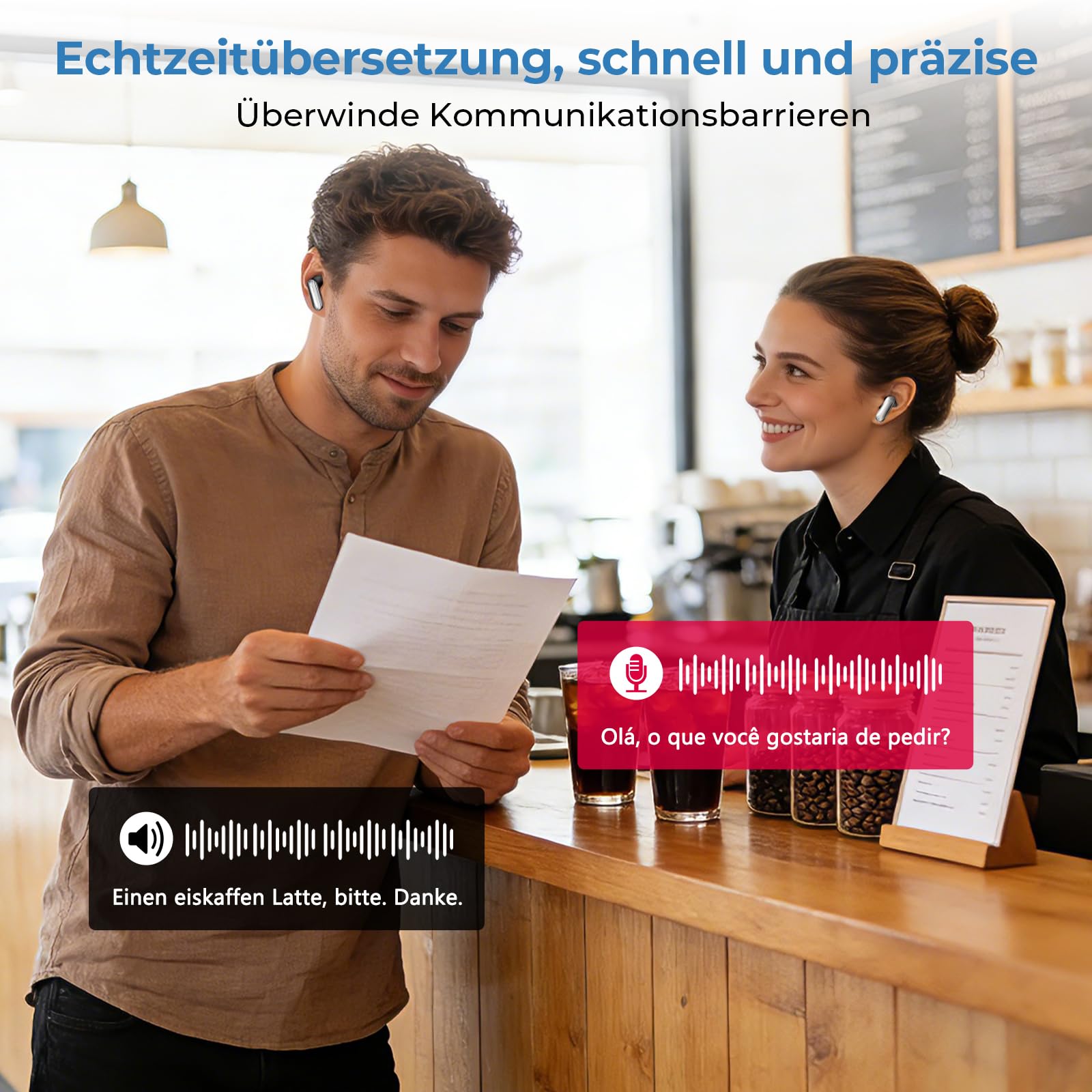 Ki Übersetzungskopfhörer 3-in-1 Echtzeit Sprachübersetzer Ohrhörer 164 Sprachen 11 Modi 48H Akkulaufzeit HiFi-Sound LCD-Touchscreen Bluetooth 6.0