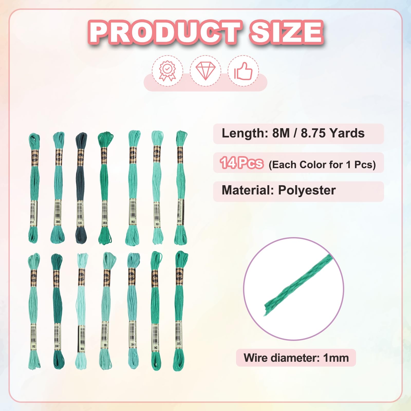 PATIKIL 14 Skeins Embroidery Floss, Polyester Embroidery Threads Bracelets String for Cross-Stitch Hand Embroidery, Multicolored Green - Image 2