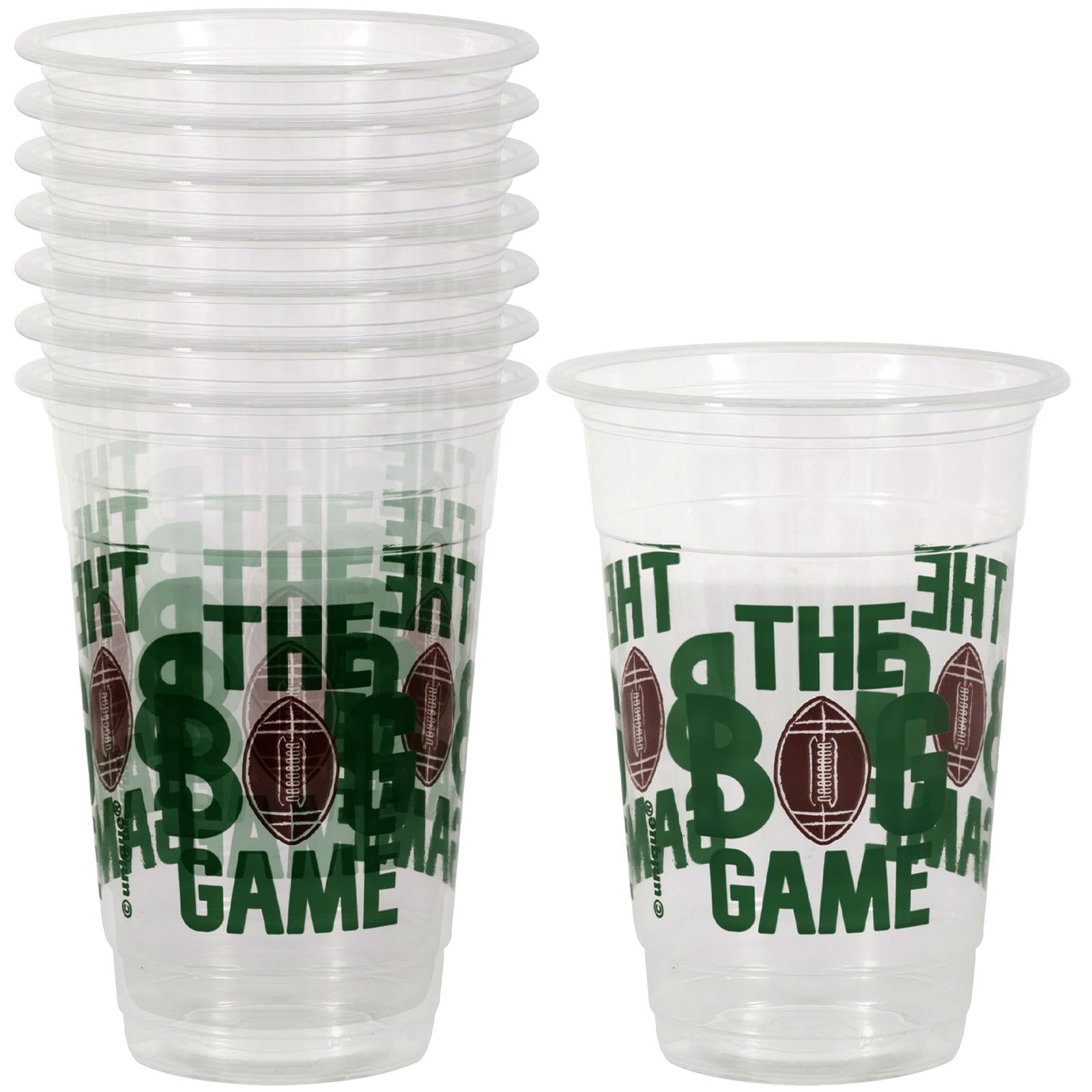 Unique The Big Game Football Toss Clear Plastic Party Cups 16 oz 8 Count - Durable Drinkware for