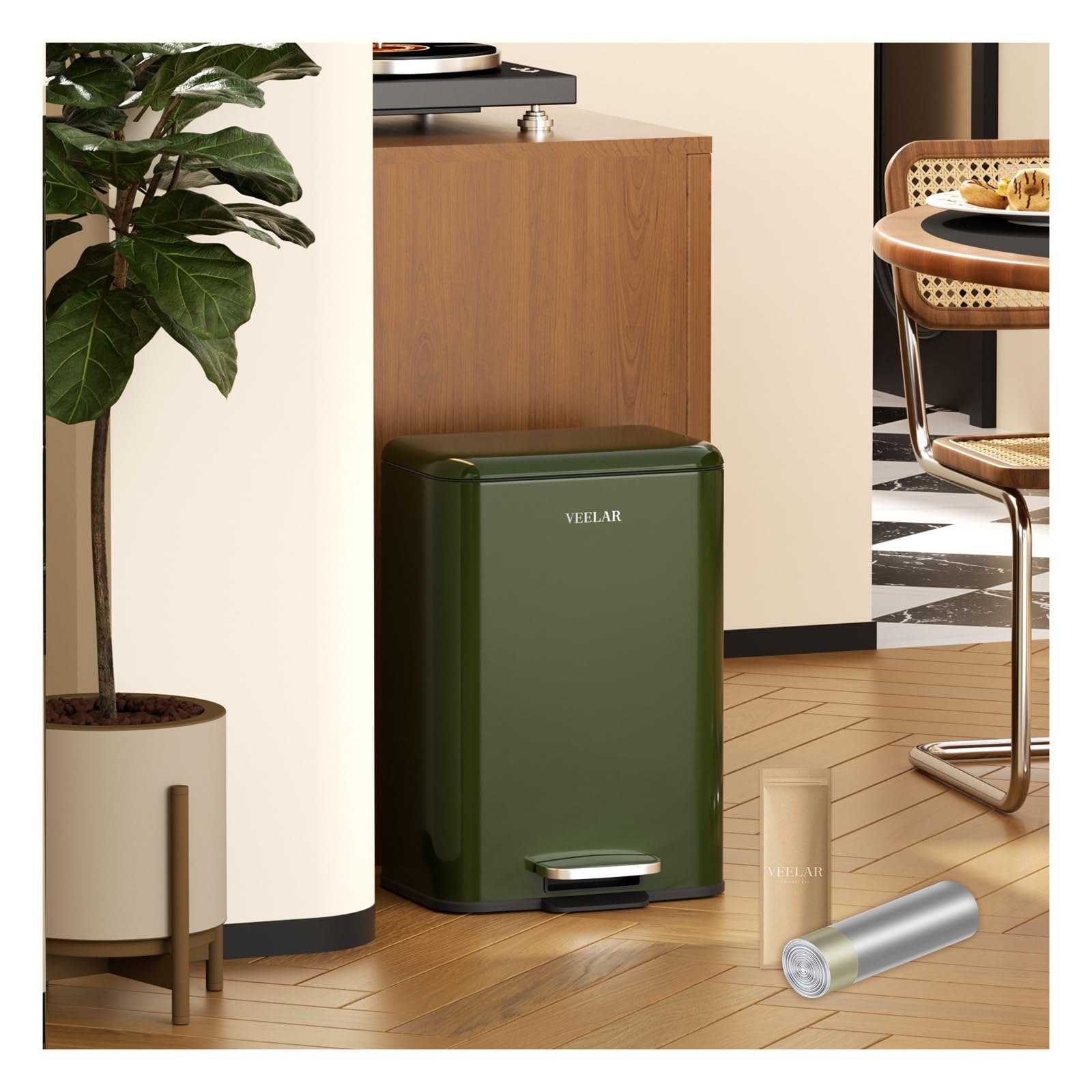 5 Gallon Bathroom Trash Can - Room Step Garbage Can with Lid Stainless Steel Trash Bin for Kitchen