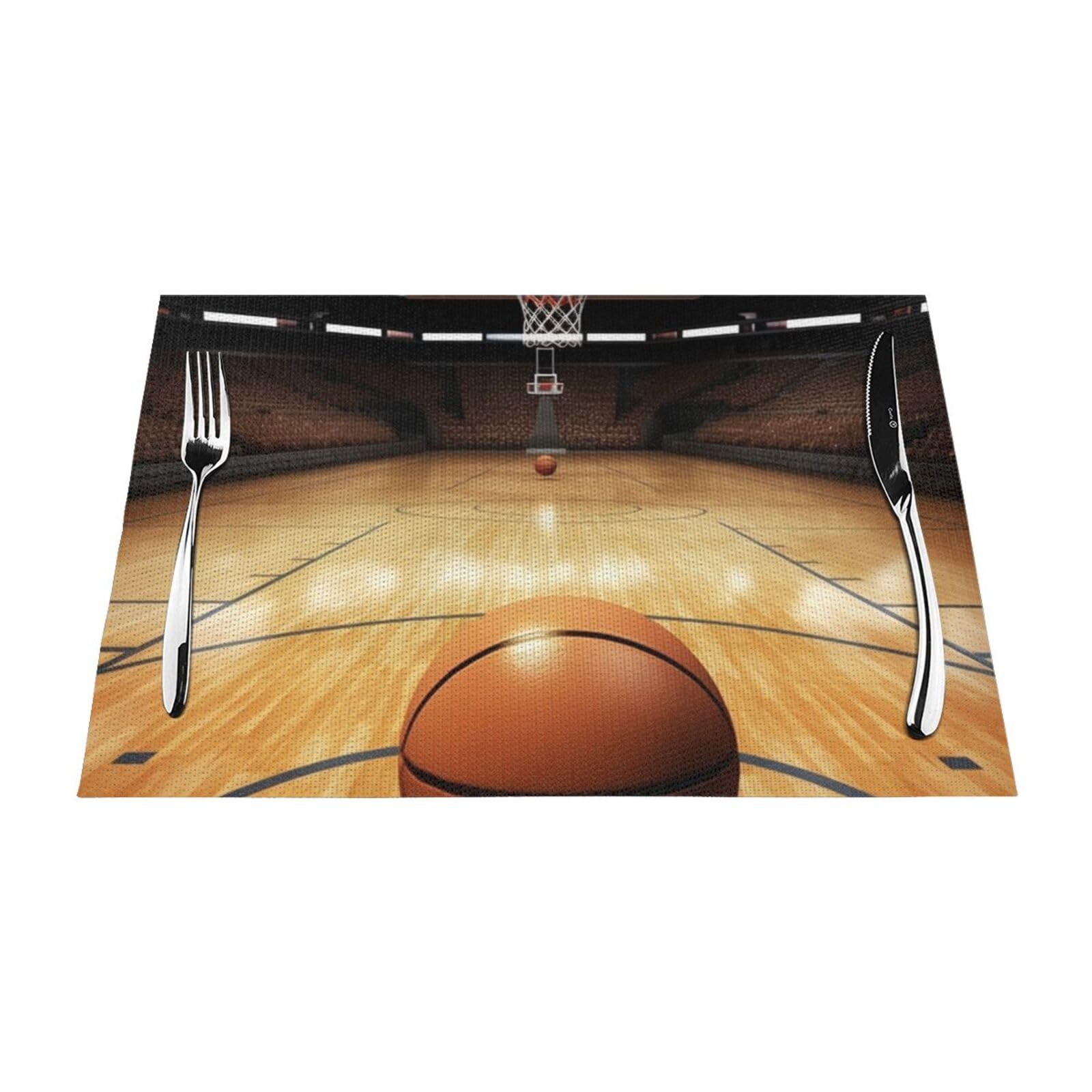 Basketball Placemats Set of 1 - Woven Vinyl Kitchen Table Placemats - Heat Resistant Non-Slip Place Mats for Dining Table, Washable Indoor Outdoor Table Mats 12x18 Inch
