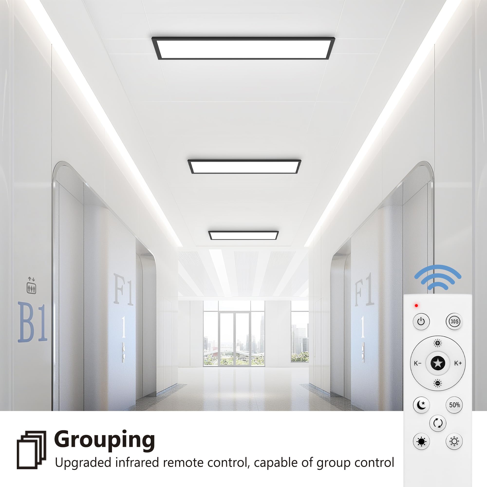 YindaLux Panel LED 120 x 30 cm, 40 W, 4000 lm, panel LED, ściemniana lampa sufitowa z pilotem, 2700 K-6500K, lampka nocna + funkcja pamięci, do kuchni, biura, salonu, korytarza, czarny