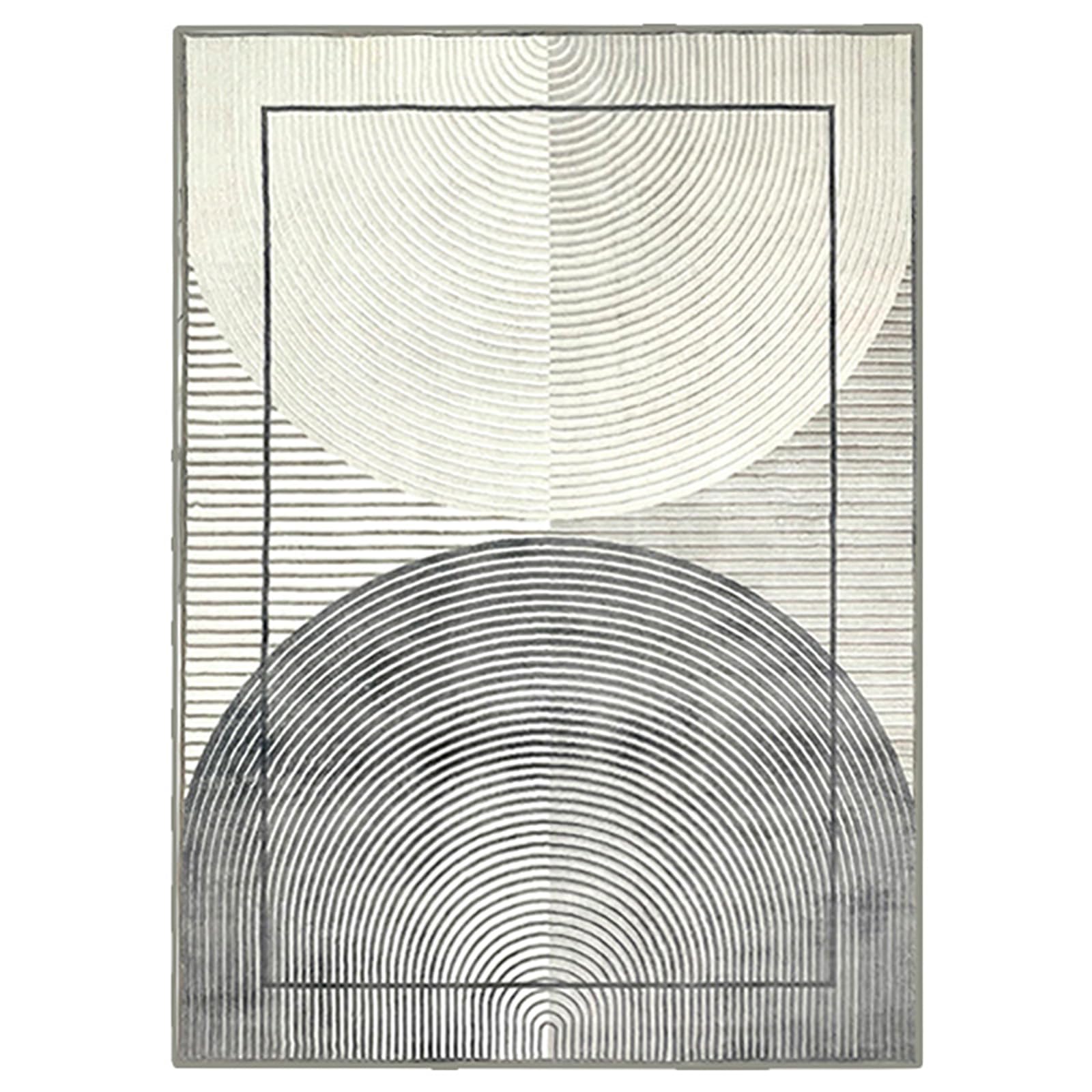 Tapis Salon Décoration intérieure,Gray,200 x 200 cm,Design Moderne à Rayures circulaires Gris Noir,Tapis Carré Doux Poils Ras Chambre Salle d'étude,