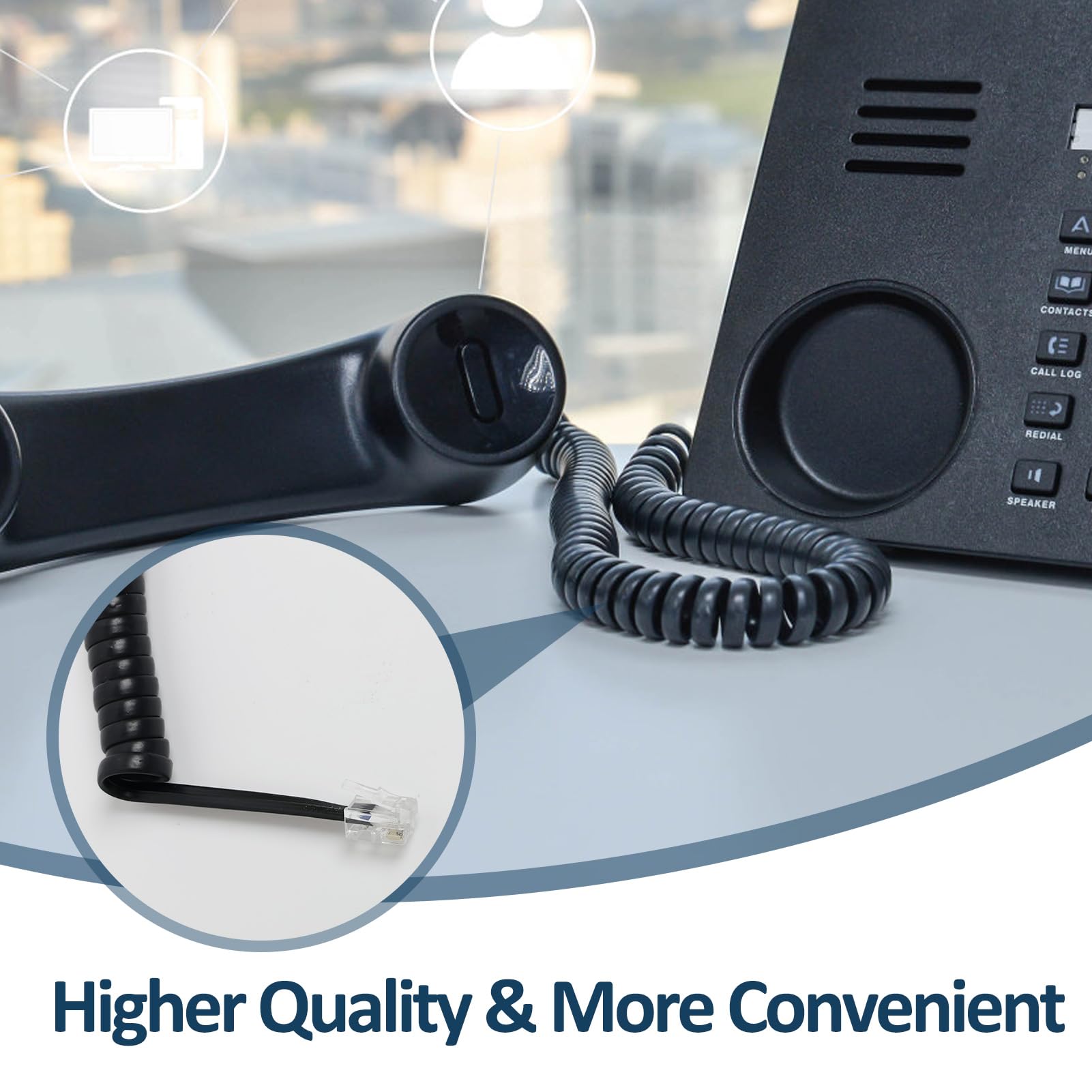Cable Telephonique, 2 Pièces Cable Telephone Fixe 2,8 Mèter, Câble pour Combiné de Téléphone Fixe, Cable Telephone Fixe Rj9 Pour Téléphone Fixe du Bureau à Domicile, Noir