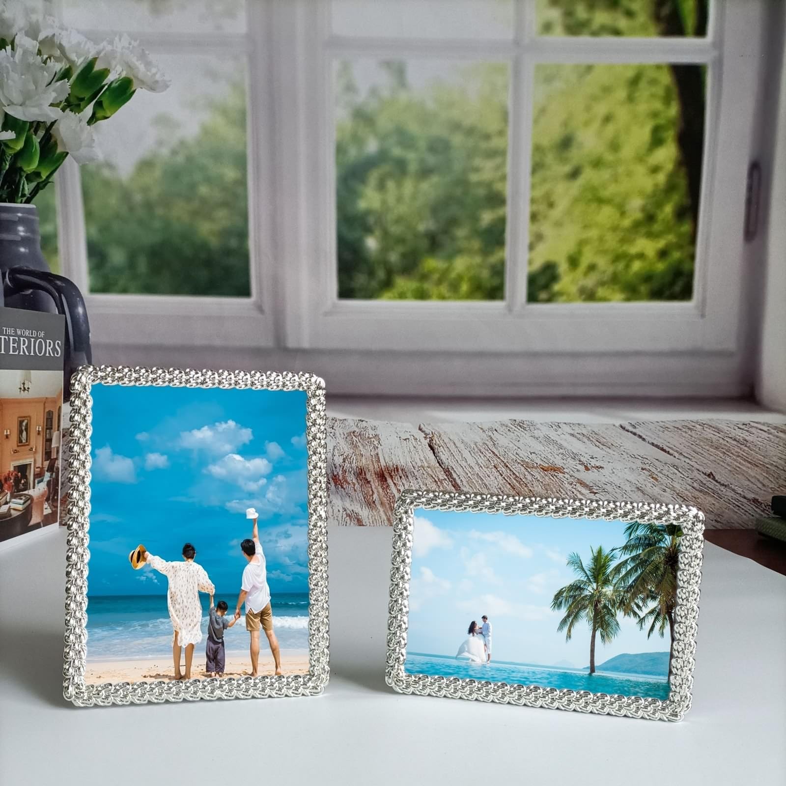 Bilderrahmen Silber, Fotogröße 12.5x17.5 CM Tischplatte Elegant Fotorahmen mit Passepartout Horizontal/Vertikal, Rechteck Kratzfestes Posterrahmen Metall für Wohnzimmer, Schlafzimmer