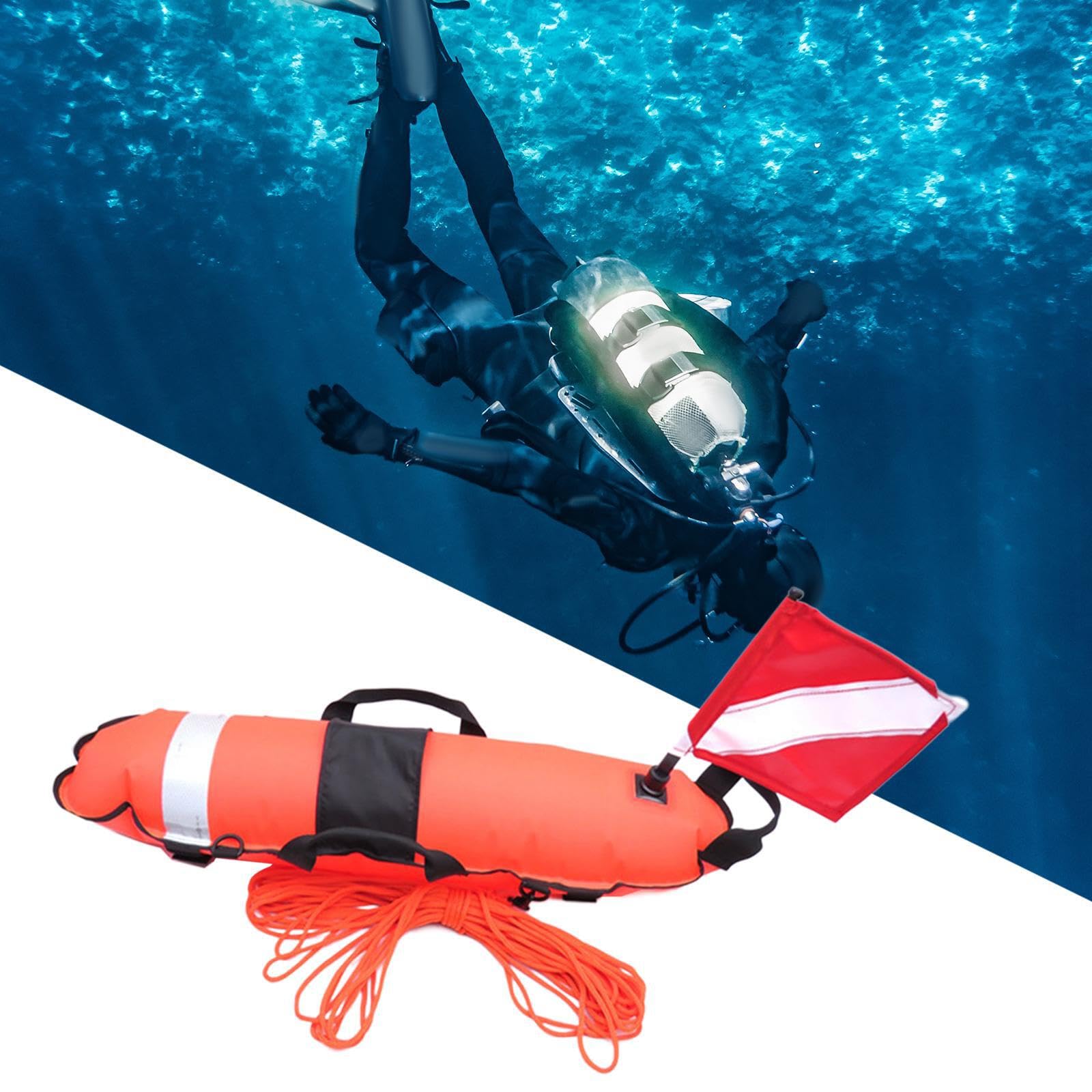 Boya de Buceo fiable, Equipo Esencial para buceadores y apneístas. Resistente y portátil. Boya de Buceo con inflado para señal de Seguridad en el