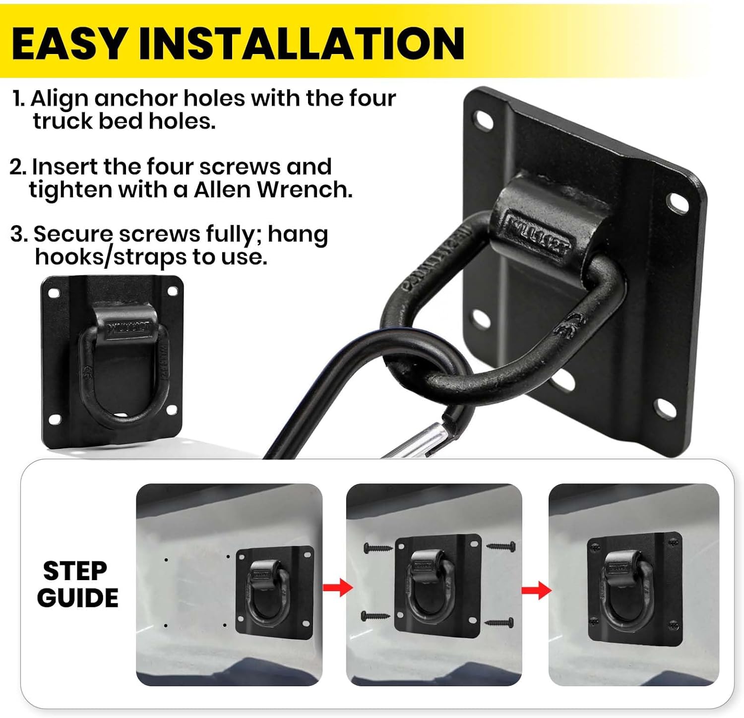 4PCS Ford F150 Bed Tie Down Anchors, Truck Bed Tie Downs Compatible with 2015-2026 Ford F150 F250 F350 Raptor, Heavy Duty Lockable Pull Ring Replacement FL3Z-99000A64-B & FL3Z-9928408-AB (Black)