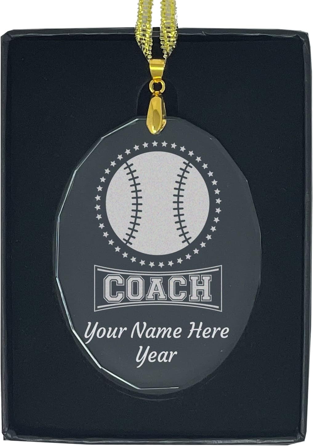 LaserGram Personalized Glass Christmas Ornament, Baseball Coach, Custom Laser Engraved Gift Idea (Oval Shape)