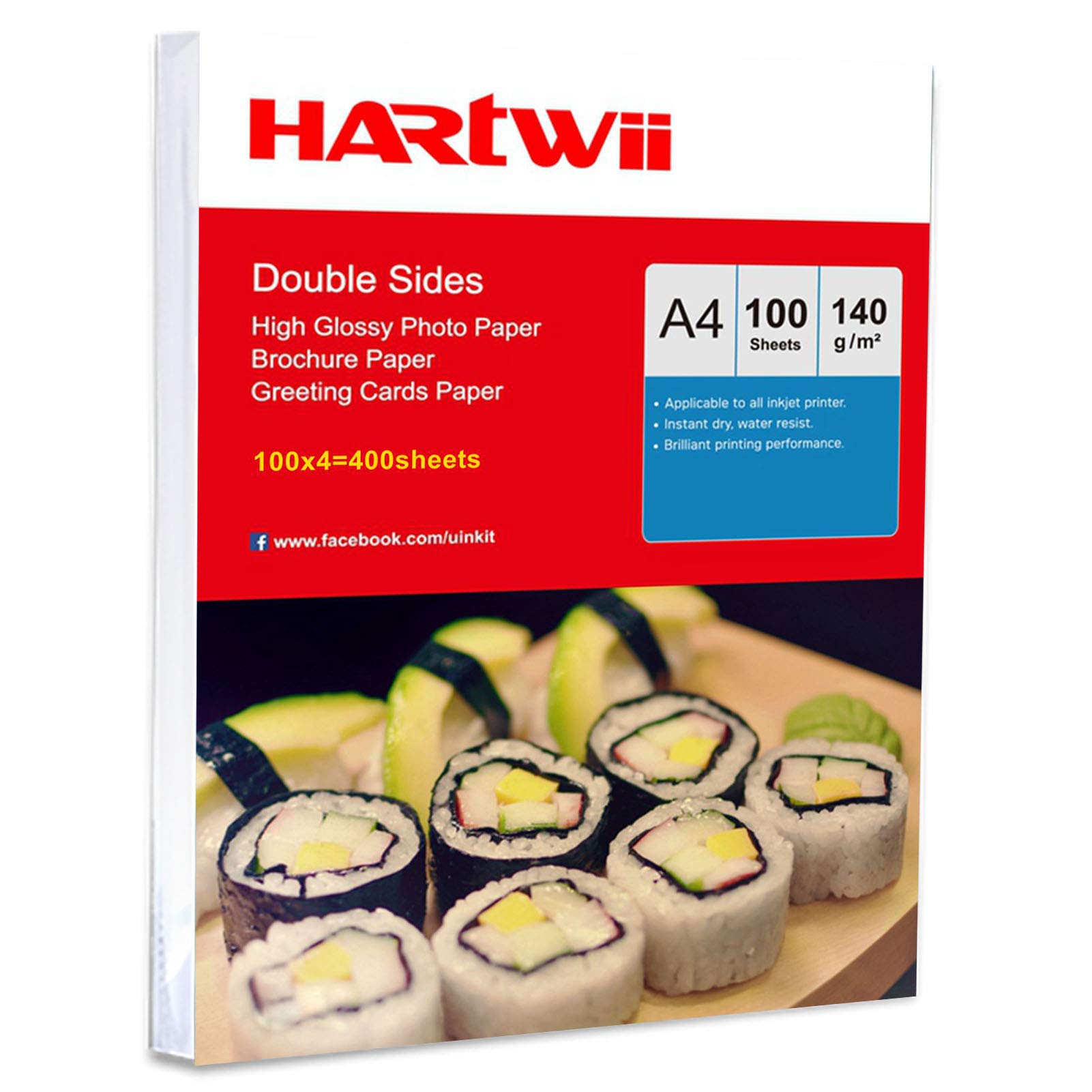 A4 cienki papier fotograficzny 140 g/m2 dwustronny nadruk na wysoki połysk – 400 arkuszy papier atramentowy dwustronny nadruk super biały Hartwii
