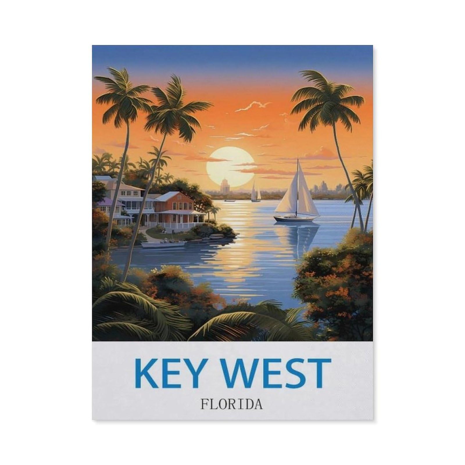 BEAYODKP 5D DIY Full Round Drill Diamond Painting，Key West Florida，Embroidery Full Round Diamond Cross Stitch Rhinestone Mosaic Decor Gift（40 x 50 cm/15.74 x 19.68 inches）-CK37