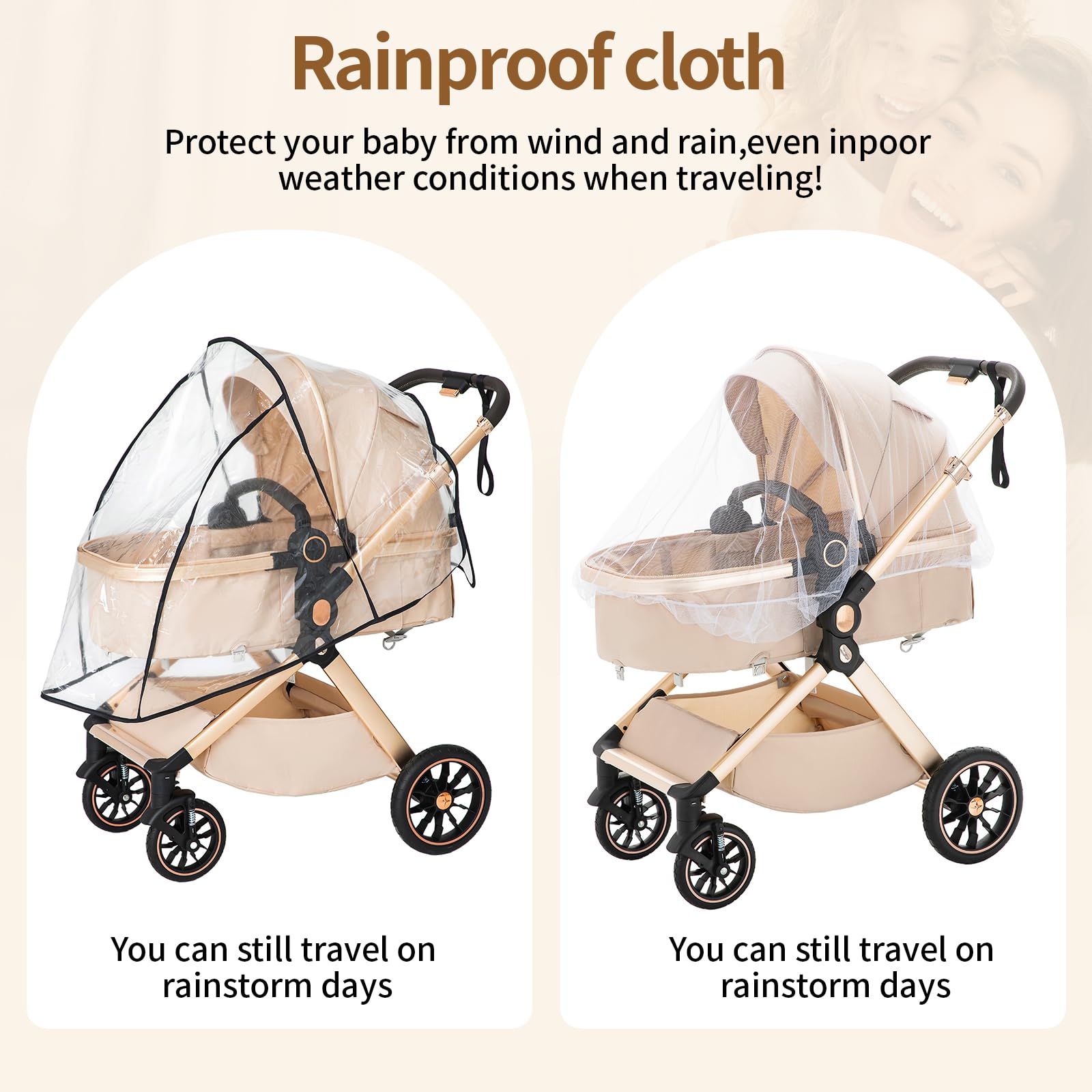 BEBBY Cochecito de bebé 3 en 1,Carrito Bebe 3 en 1 Con Asiento, Cochecitos Portátil Plegable Con, Carricoche Combinado Paisaje Alto Marco de Aluminio Para Recién Nacido (U9-X-BEIGE, U9-X)