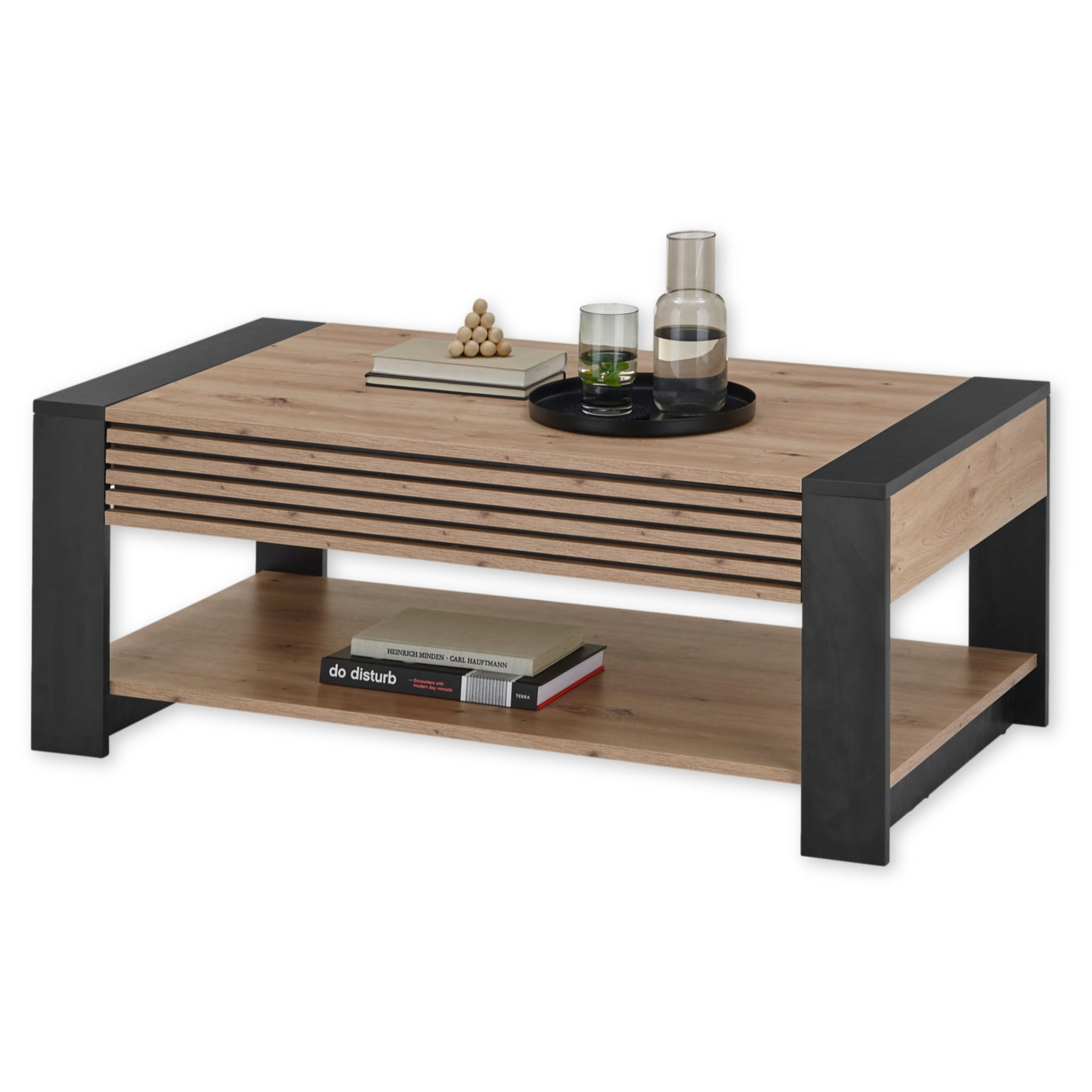 Felipe Couchtisch in Artisan Eiche Optik, Schwarz (MODERN) – 108 x 42 x 60 cm