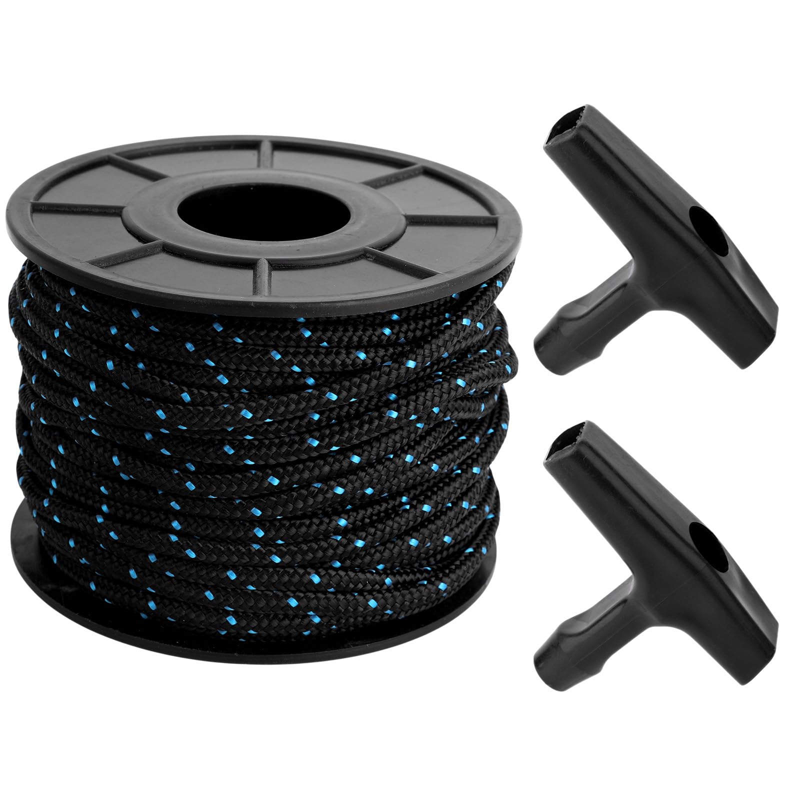 Goktvai 5mm/0.2in 100ft Starter Pull Cord, Recoil Starter Rope with 2 Handles High Wear-Resistant Low Stretch Replacement Part Small Engine String for Lawn Mower Chainsaw Trimmer Edger & Brush Cutter
