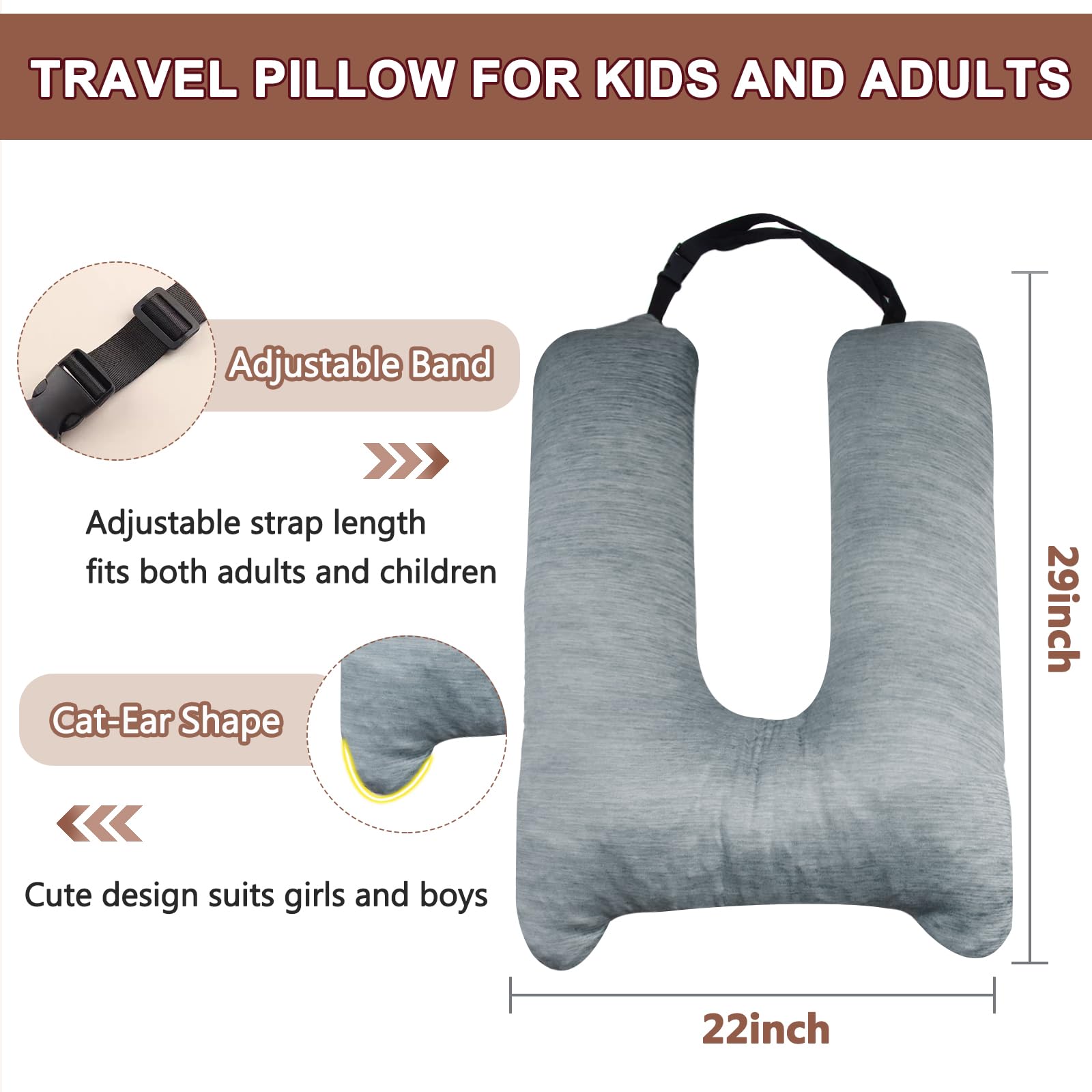 1 MIDDLE ONE Auto-Kissen für Kinder, Memory-Schaum, kühlendes Reisekissen für Auto und Erwachsene, Kinder-Auto-Kissen zum Schlafen auf Reisen, kleines Körperkissen für Kinder (kühlendes Grau)