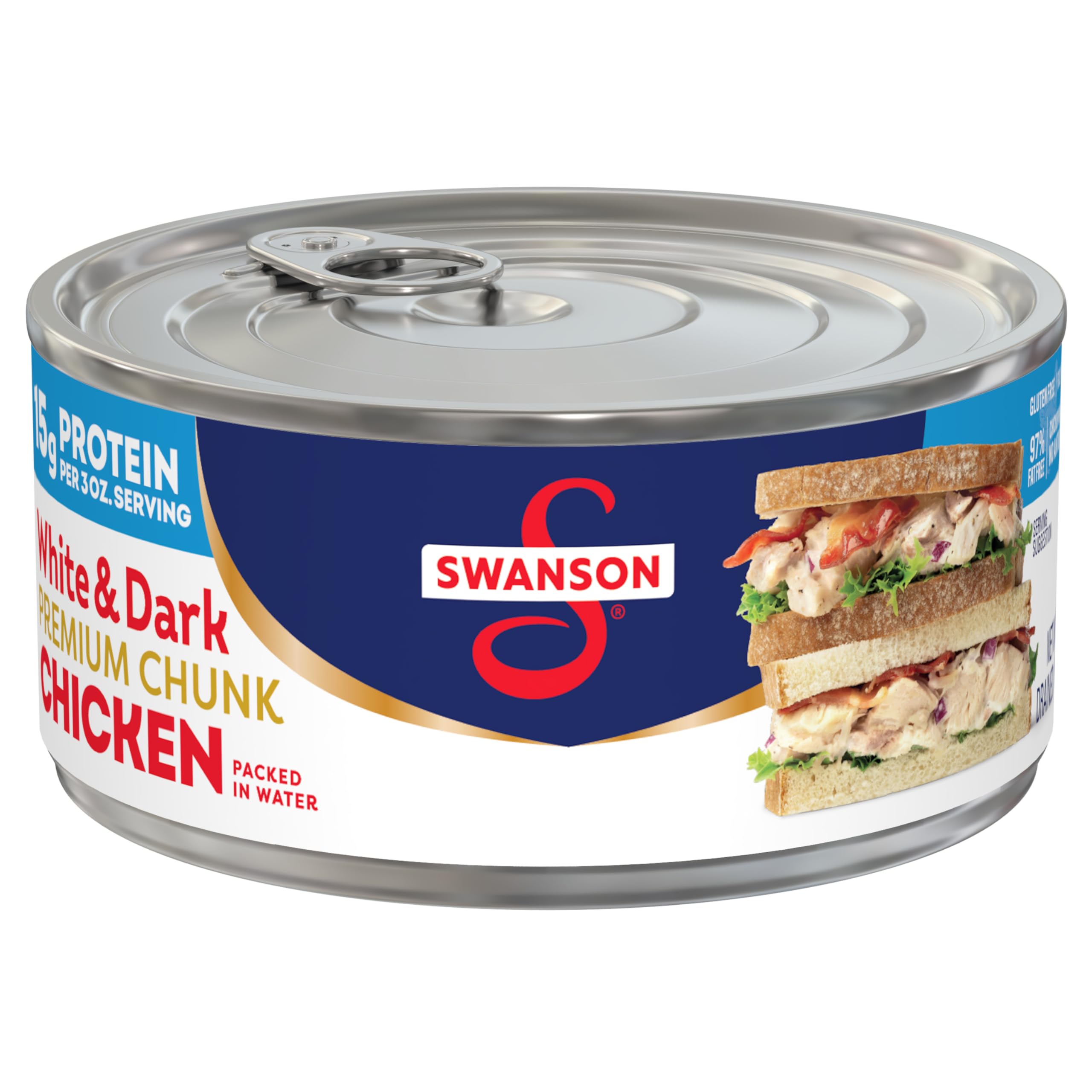 Swanson White and Dark Premium Chunk Canned Chicken Breast in Water, Fully Cooked Chicken, 9.75 OZ Can