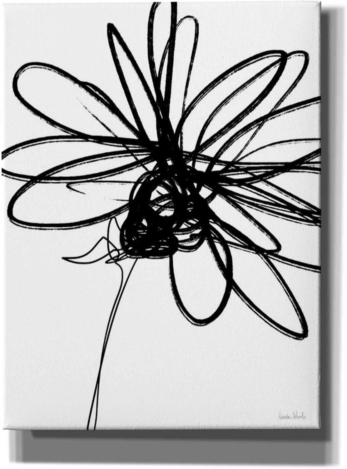 Epic Graffiti 'Black Ink Flower III' by Linda Woods, Canvas Wall Art, 12"x16"
