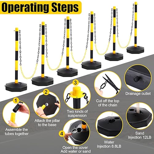 Miniatura 3 de Paquete de 12 conos de delineador de tráfico que incluyen base rellenable, barrera de seguridad de tráfico expandible de 5 pies, cadena de plástico