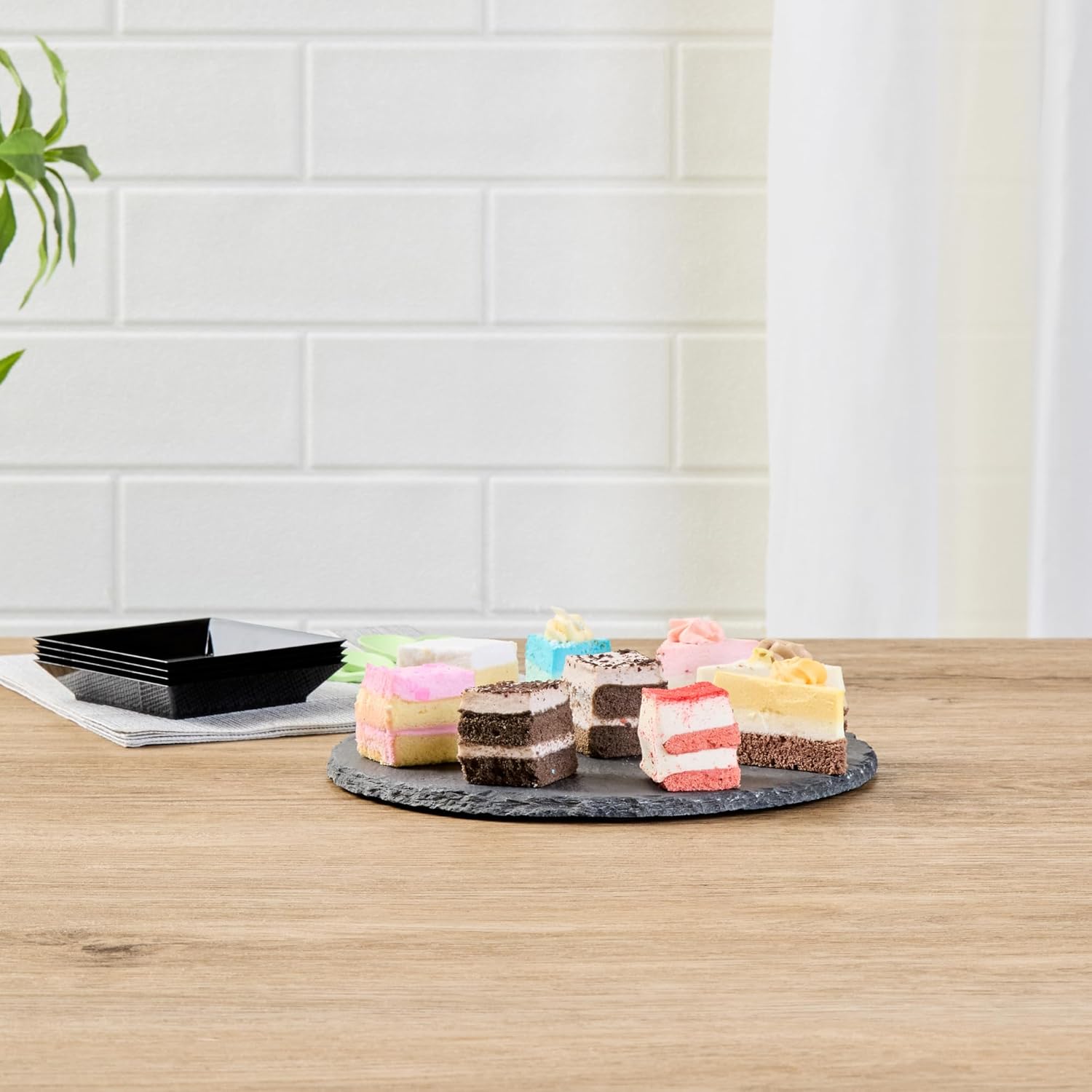 Restaurantware Round Slate Platter 10 Count 7.8 x 7.8 Inch Scratch-Resistant Slate Cheese Board Modern Serving Tray Black Rustic Design for Charcuterie and Appetizers