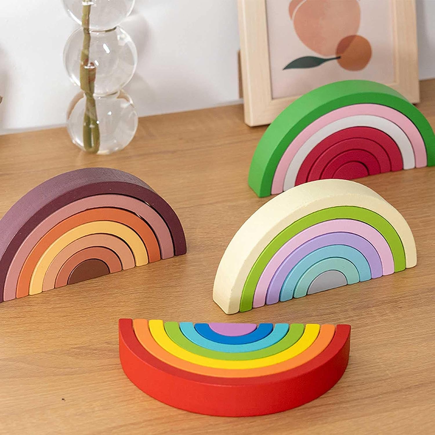Amazon | 知育玩具 積み木 インテリア 見立て遊び 虹 レインボー