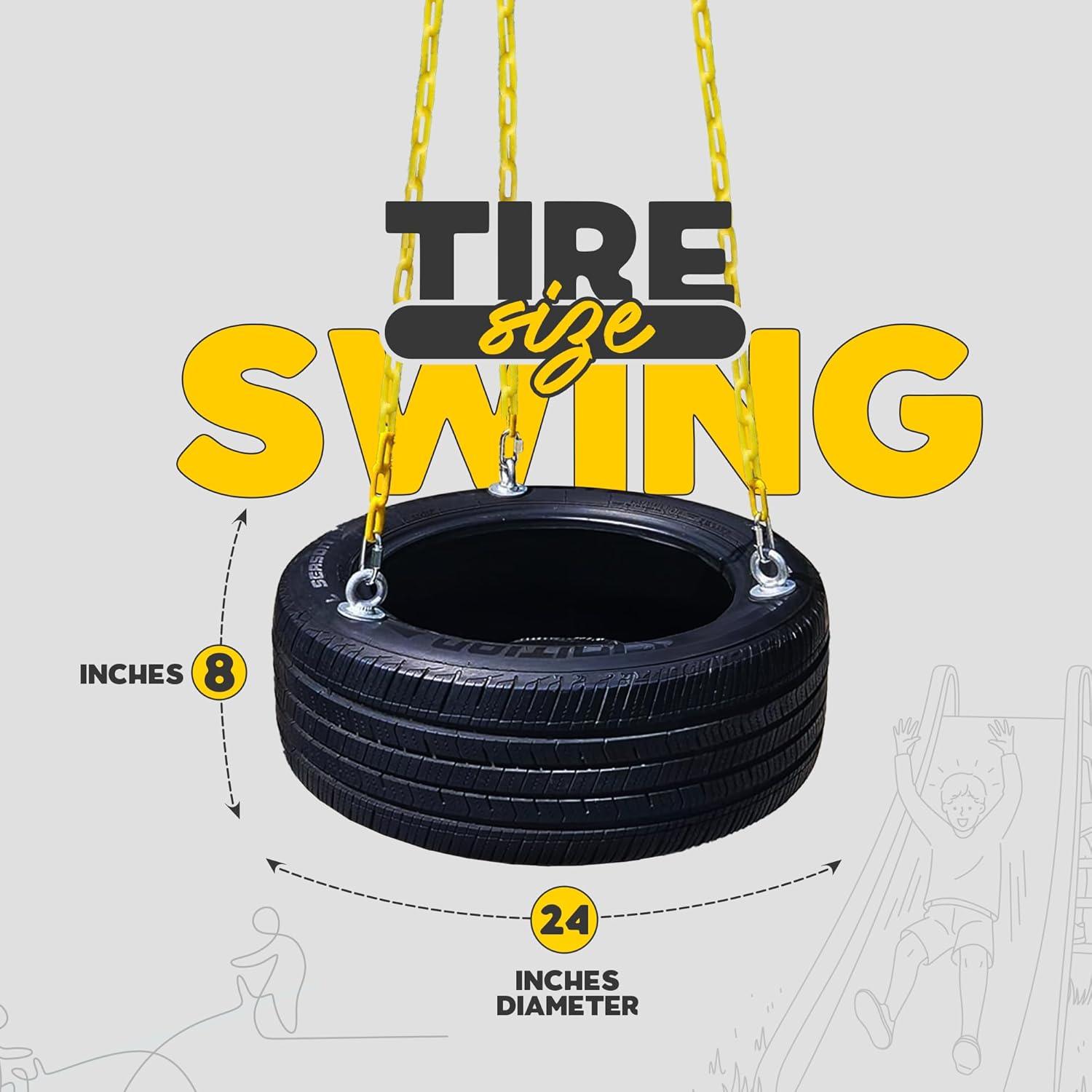Tire Swing with Plastic Coated Chains, for Kids, and Adults. Outdoor Swing Set with Accessories