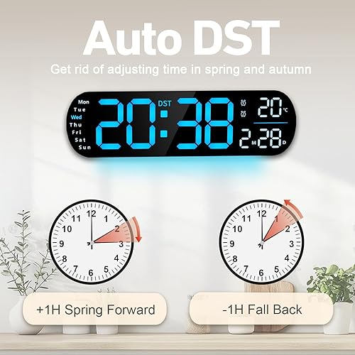 Miniatura 8 de Reloj de pared digital de 13.7 pulgadas, pantalla grande con control remoto, reloj de pared digital grande LED con cambio de color RGB, temperatura