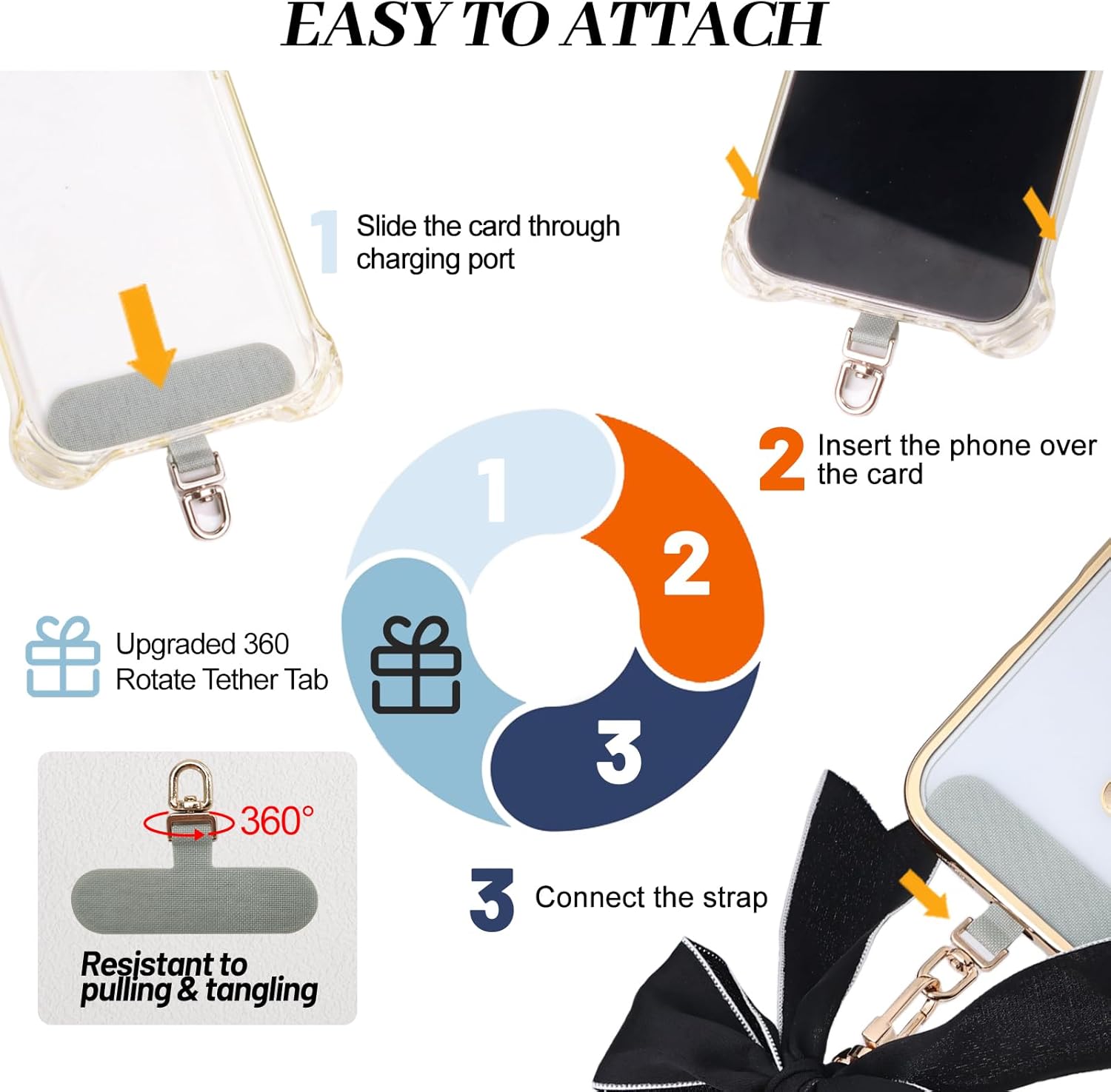 Ribbon Bow Phone Wrist Strap for Women Anti-theft Golden Metal Phone Chain