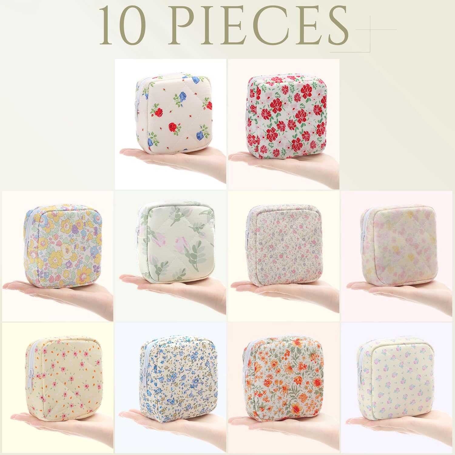 Paterr 10 Pcs Quilted Makeup Bag Bulk Cotton Floral Cosmetic Bag Women Girls Bridesmaid Gifts Cute Makeup Pouch Coquette Aesthetic Travel Toiletry Organizer(Floral Style,5.12 x 4.72 x 1.97 Inches) - Image 4