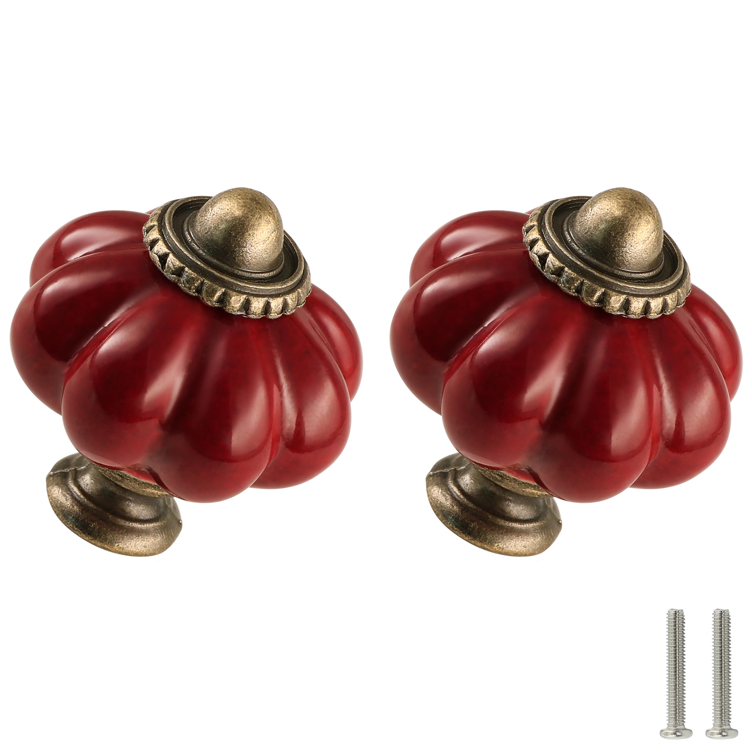 Zernmiarder 6 Pack Rust Red Ceramic Cabinet Knobs - Retro Pumpkin Shaped Cabinet Knobs - Vintage Drawer Pulls with Screws for Cupboard, Drawer, Cabinet and Project — image 1