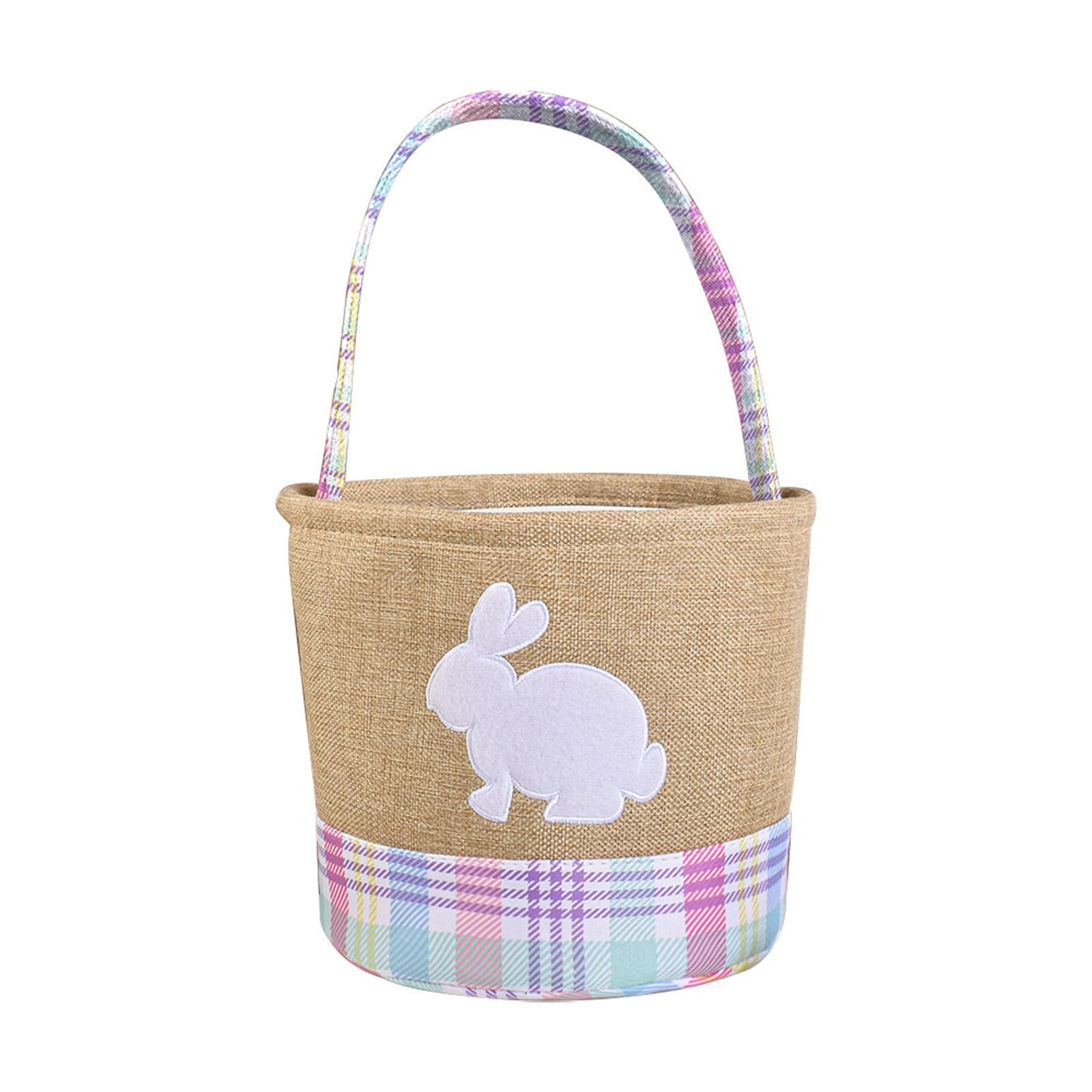 Jazuaiao Easters Woven Fabric Storage Basket with Rabbits Accent for Eggs Hunts Holiday Decorations and Spring Parties Foldable Easters Basket