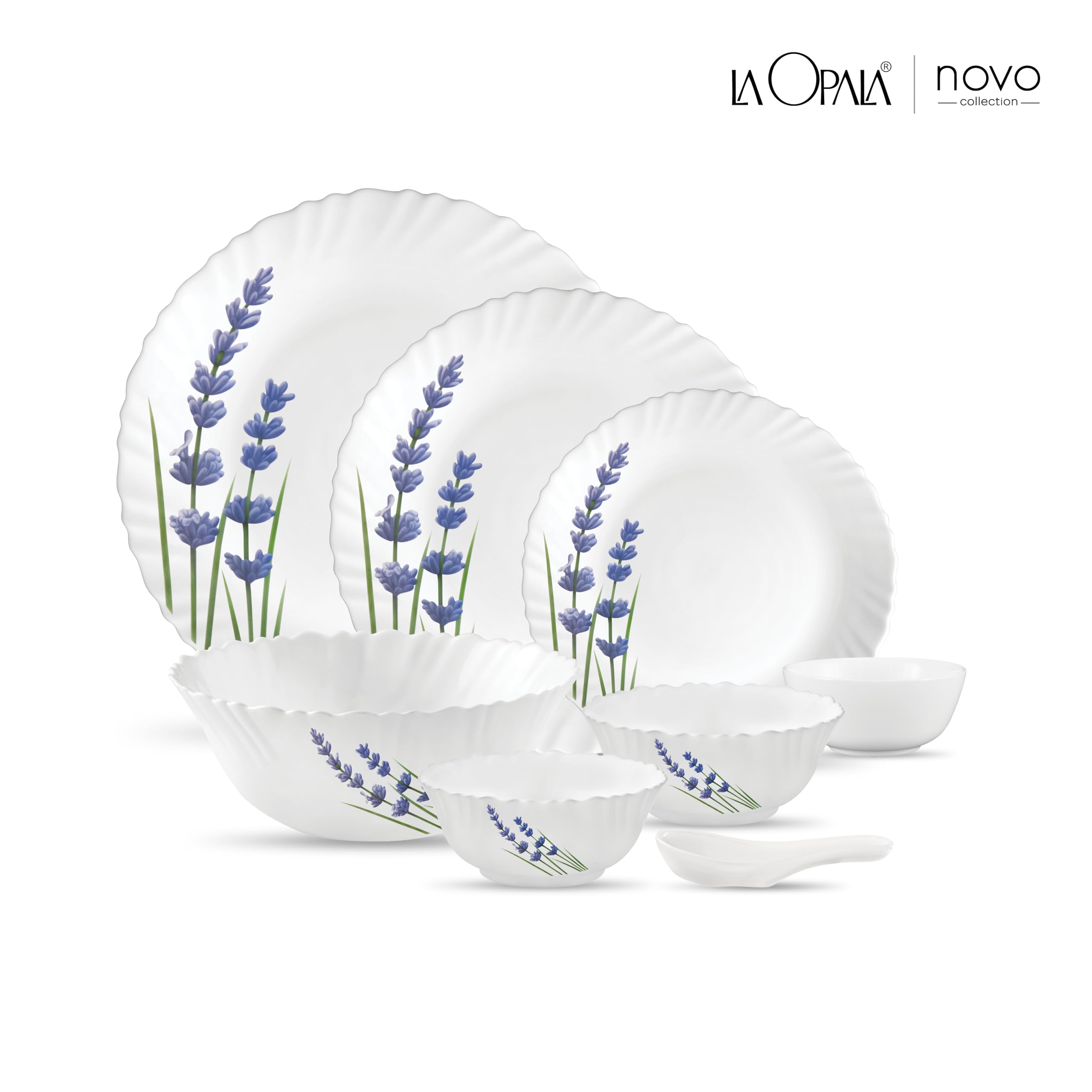 La Opala, Novo Collection, Opal Glass Dinner Set 35 pcs, English Lavender, White 1