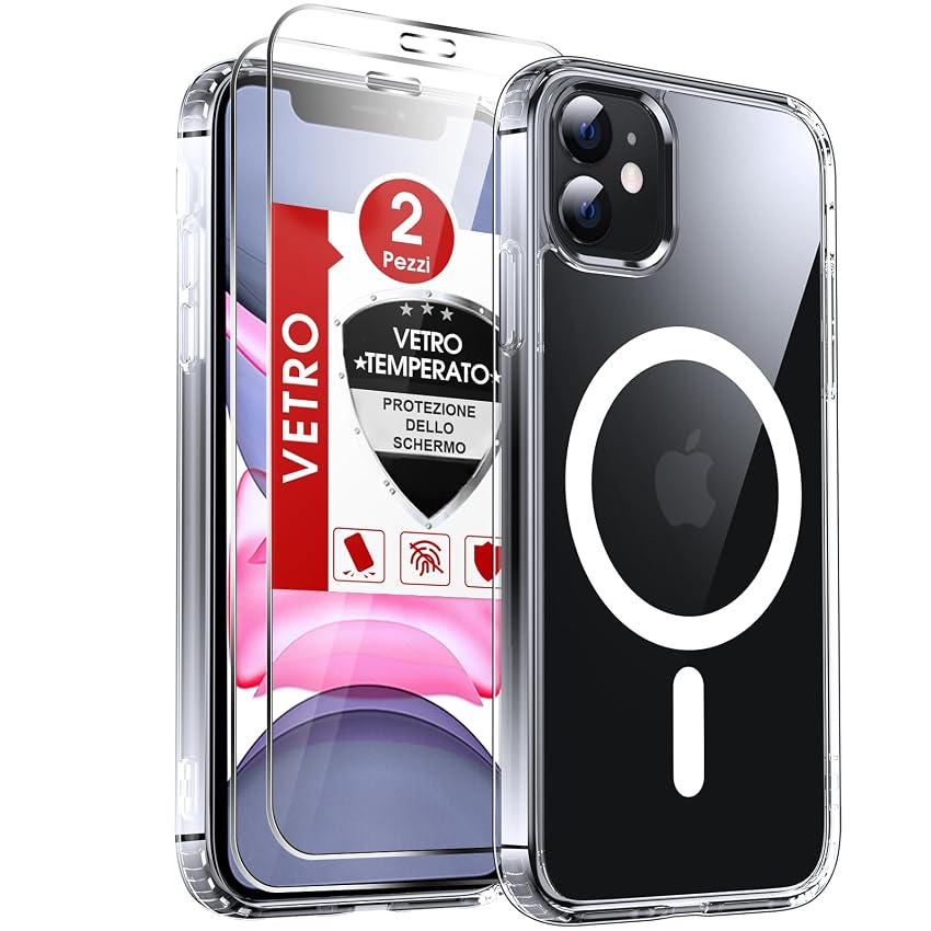 LeYi Cover Magnetica per iPhone 11 Trasparente Custodia con 2 Pezzi Vetro Temperato