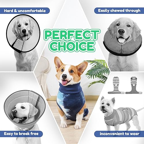 Miniatura 3 de Traje de recuperación transpirable para perros para hombres y mujeres, mameluco de perro azul teñido anudado para heridas abdominales, alternativa