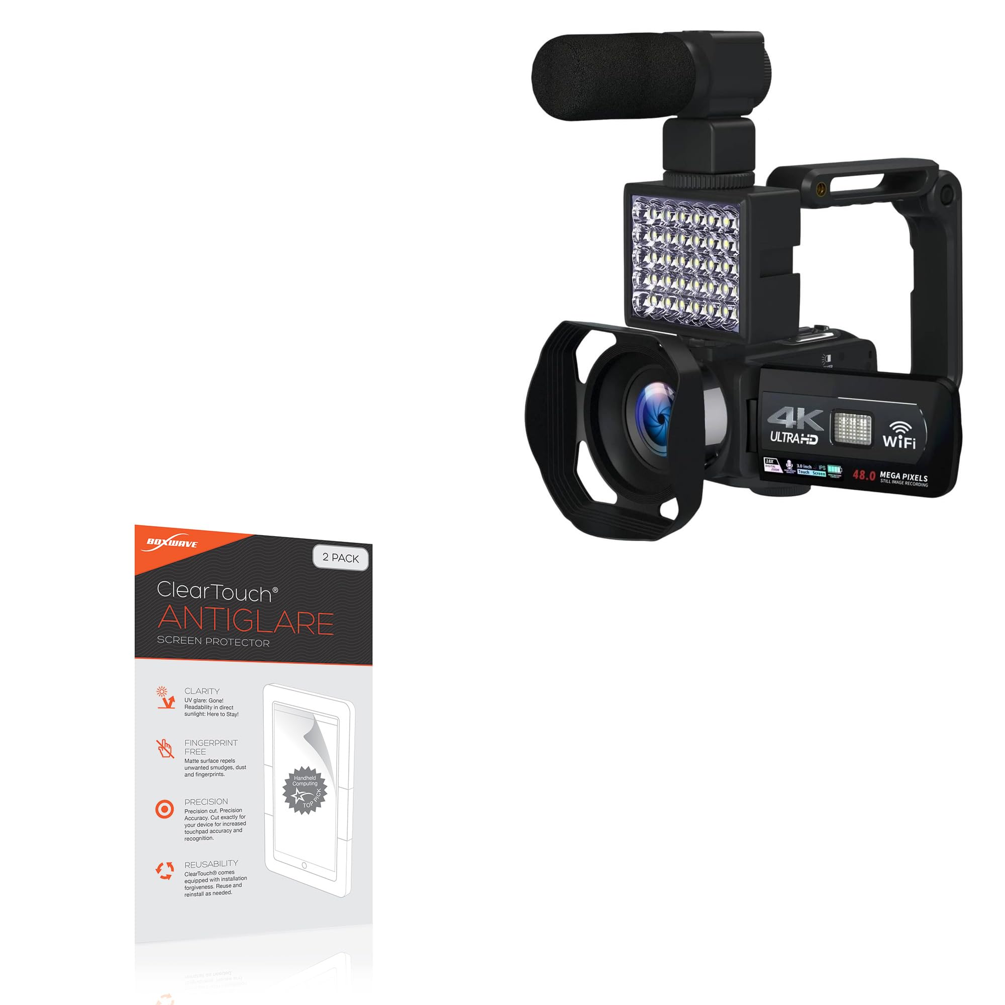 BoxWave Screen Protector Compatible with VETEK Video Camera, 1080P 30MP Camcorder - ClearTouch Anti-Glare (2-Pack), Anti-Fingerprint Matte Film Skin