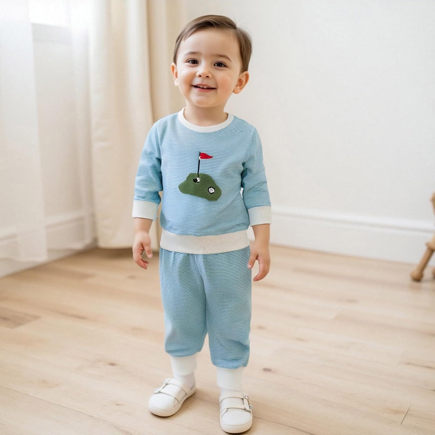 Toddler Baby Boy Golf Outfit Golf Embroidery Long Sleeve Sweatshirt Jogger Pants 2Pcs Set Cute Boy Fall Clothes Blue 6-12 Months image 7 of 7 B0F9WRS278