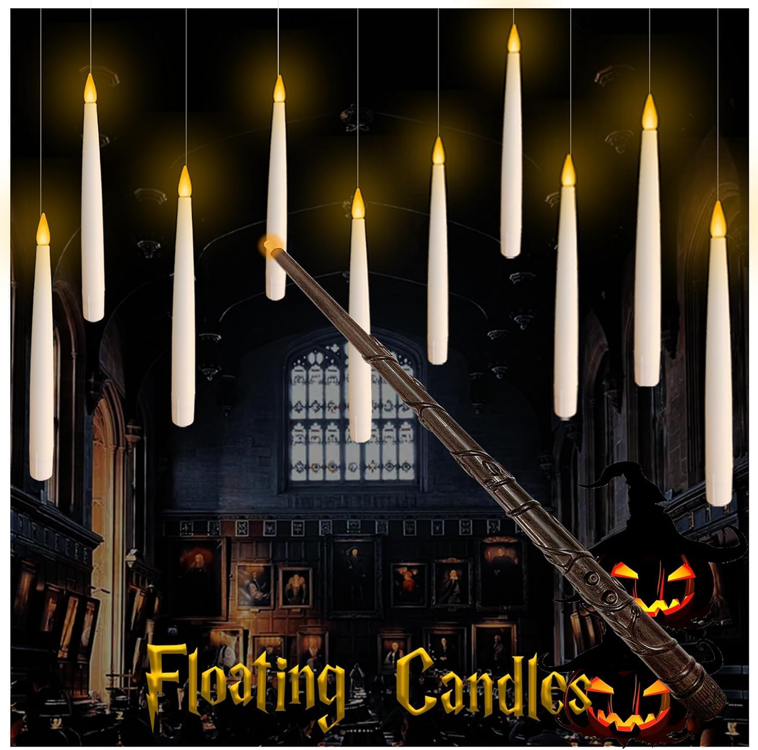forubar20 Pcs Floating Candles with Wand, Magic Deco Candles Flickering Warm Light, Flameless Taper Candles with Wand Remote, LED Candlesticks for Birthday Halloween Party Decor