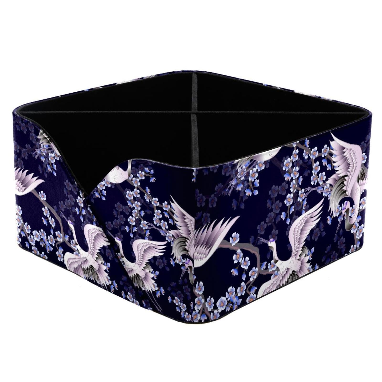 KengjuTesu Pink Cherry Blossom Branches and White Japanese Cranes Pattern Desktop Organizer Pen Holder, Rectangular Pencil Cup for Office, Study and Makeup Stations