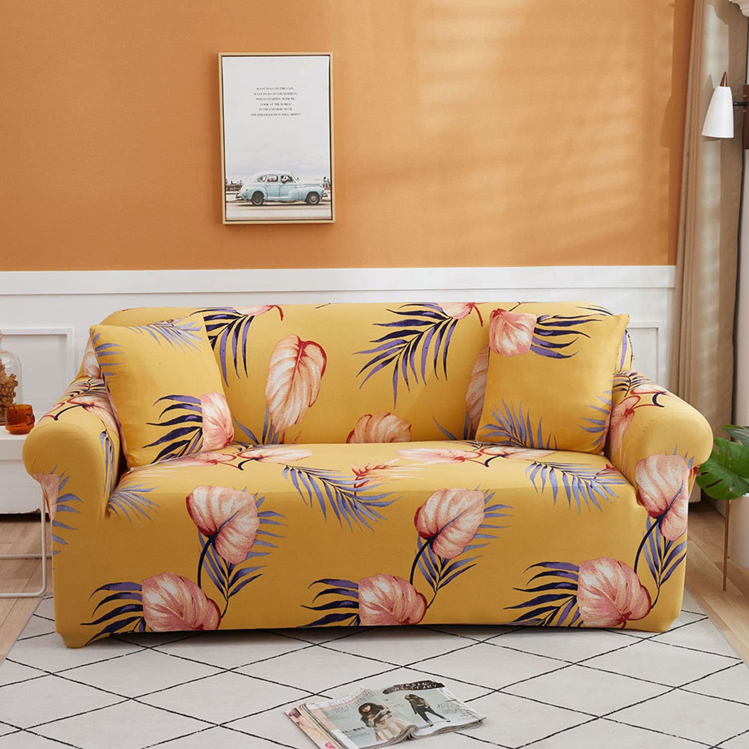 Housse de canapé extensible imprimée universelle 1 place lavable
