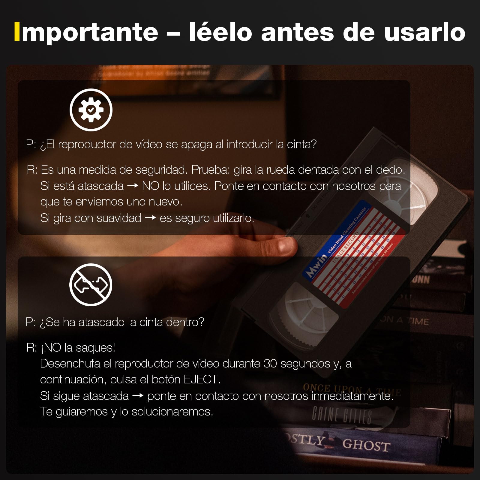 Mwin VHS Video Head Cleaner per VHS/VCR Players, tecnologia a secco - Nessun fluido richiesto riutilizzabile 50 volte