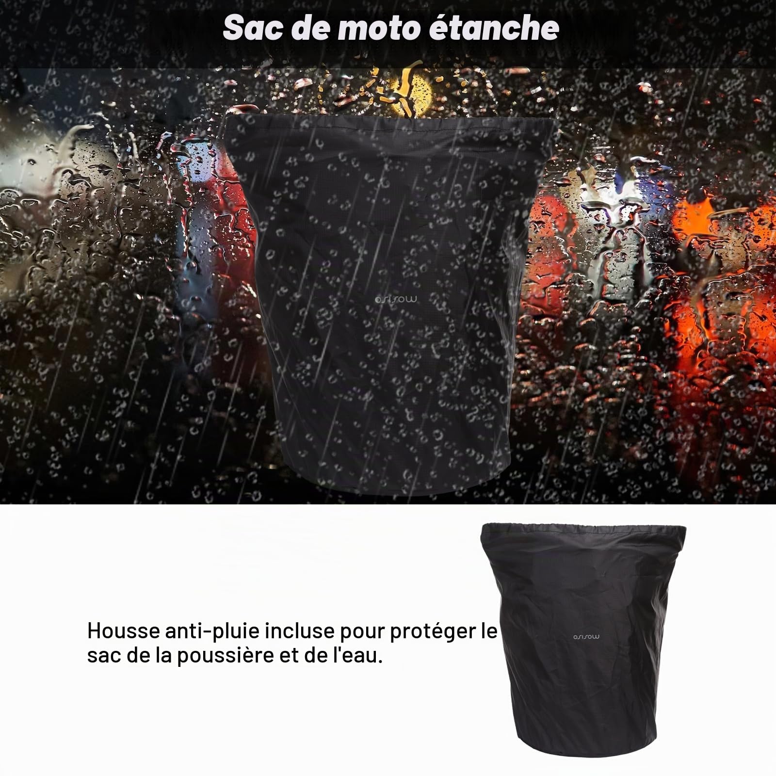 MOSISO Sacoche Arrière de Moto Bagages de Voyage, Grande Capacité Valise Duffel Extensible 30L-48L, Sac pour Équipement de Moto avec Housse Pluie & Ceinture d'Épaule,Noir